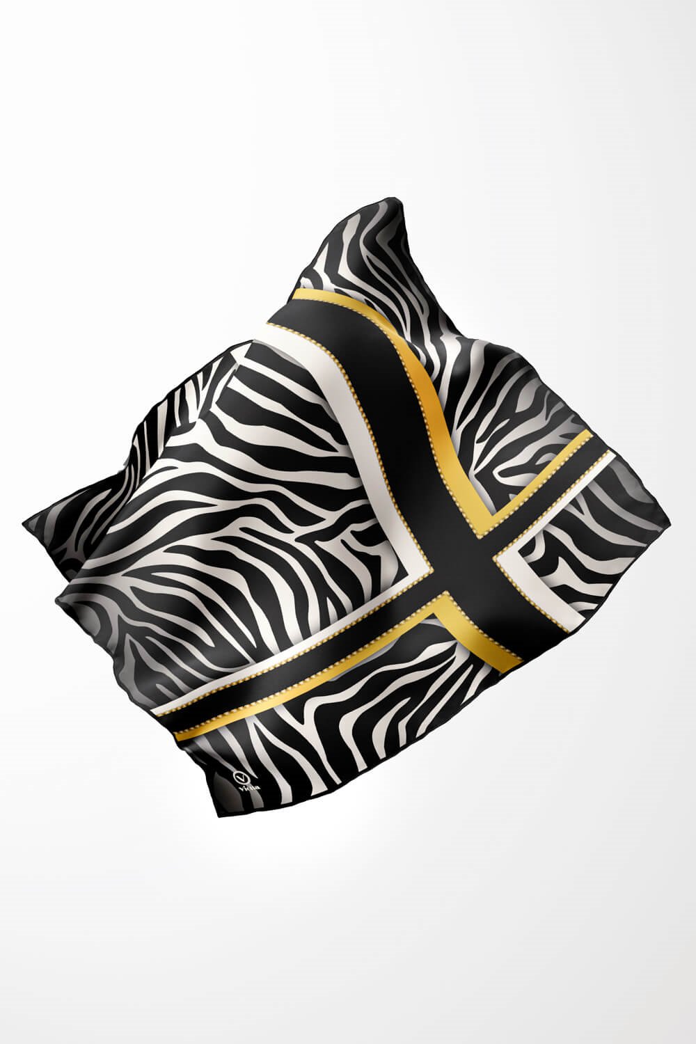 Twill Zebra Desenli Siyah - Sarı Renkli 90x90 Eşarp (İpek İçermez) Dikim Şekli : El Dikişi