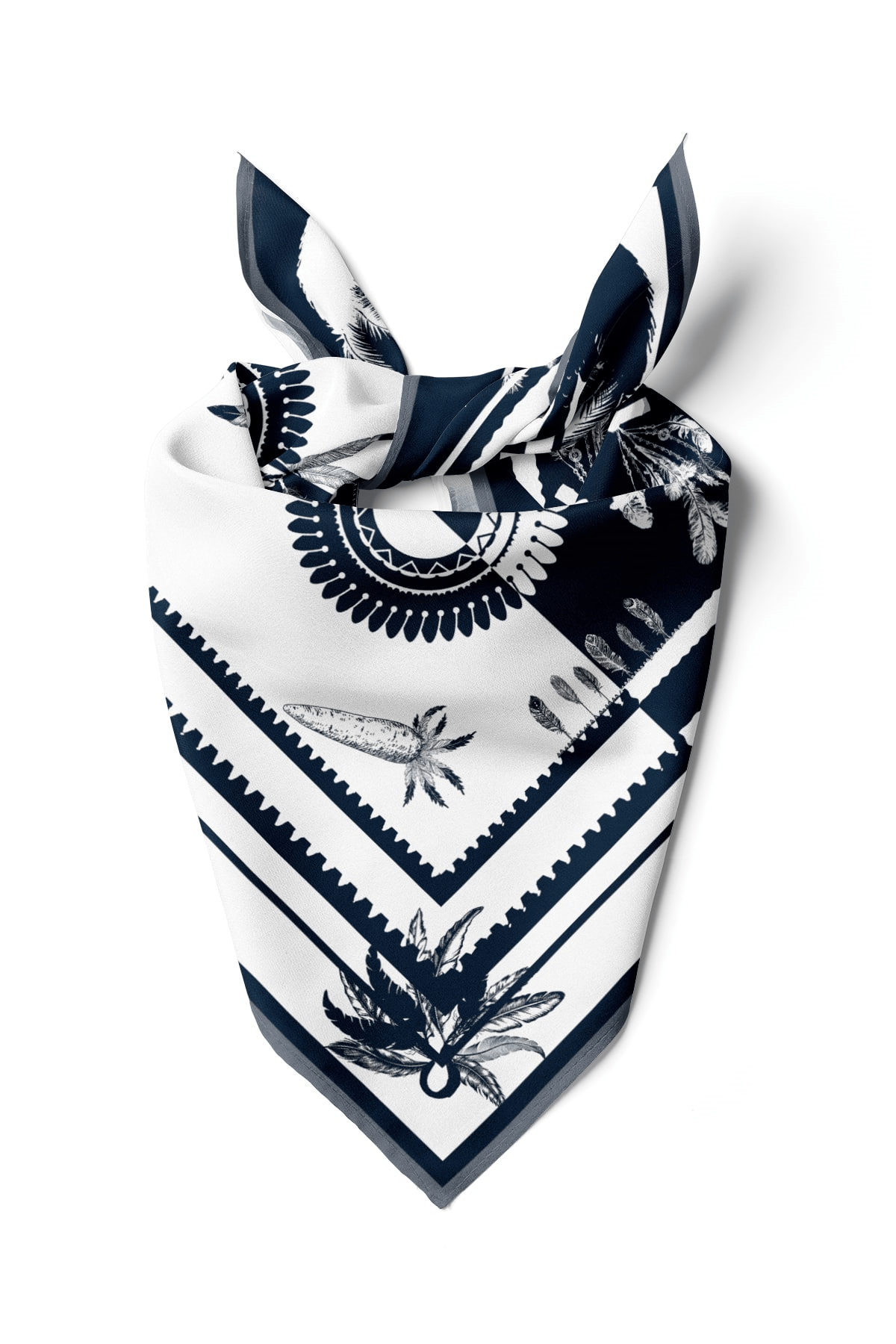 D50 Kadın Etnik Desenli Bandana 50x50 Lacivert DG0229-22 Snz