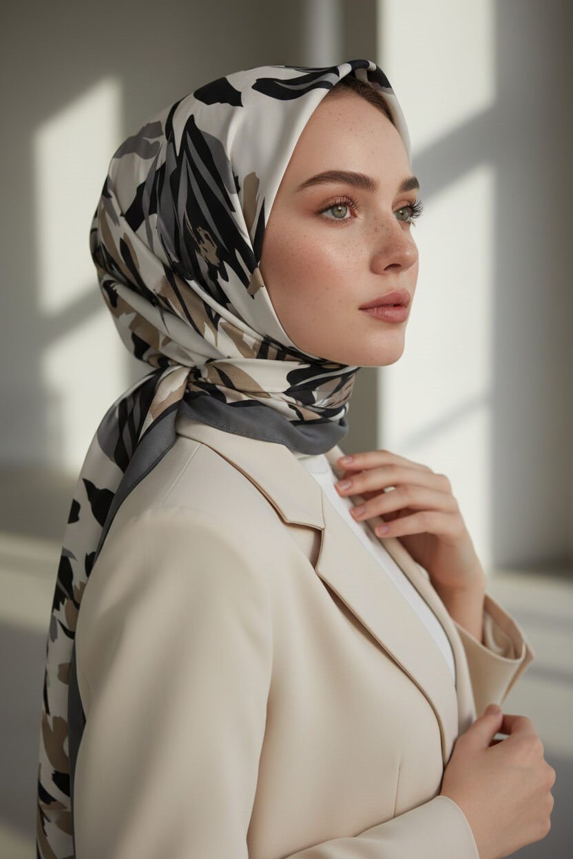 KREP YAPRAK DESENLİ GRİ RENKLİ 75X195 KIRIŞMAZ ŞAL