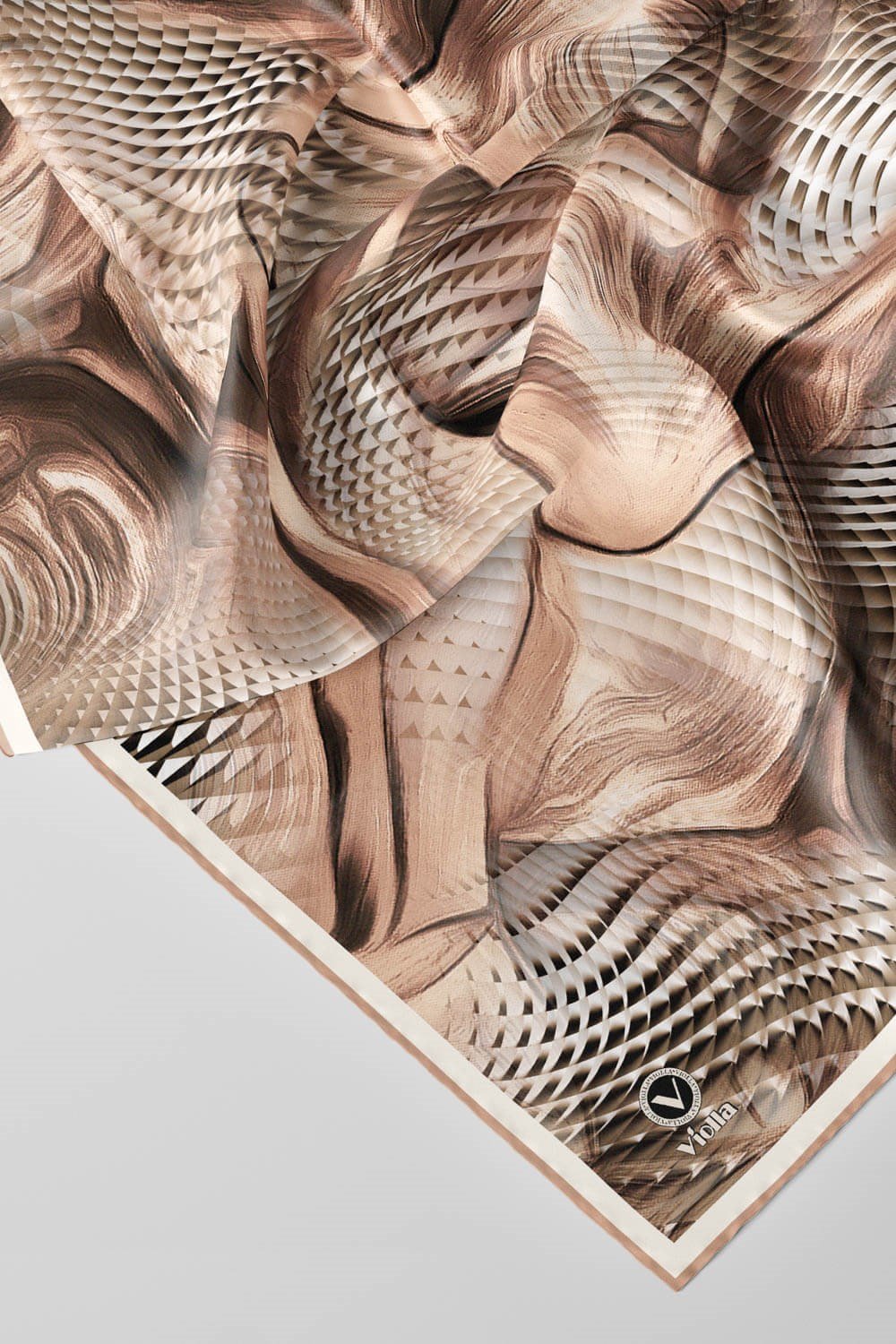 Twill Geometrik Ve Dalga Desenli Bakır Renkli 90x90 Eşarp (İpek İçermez) Dikim Şekli : El Dikişi