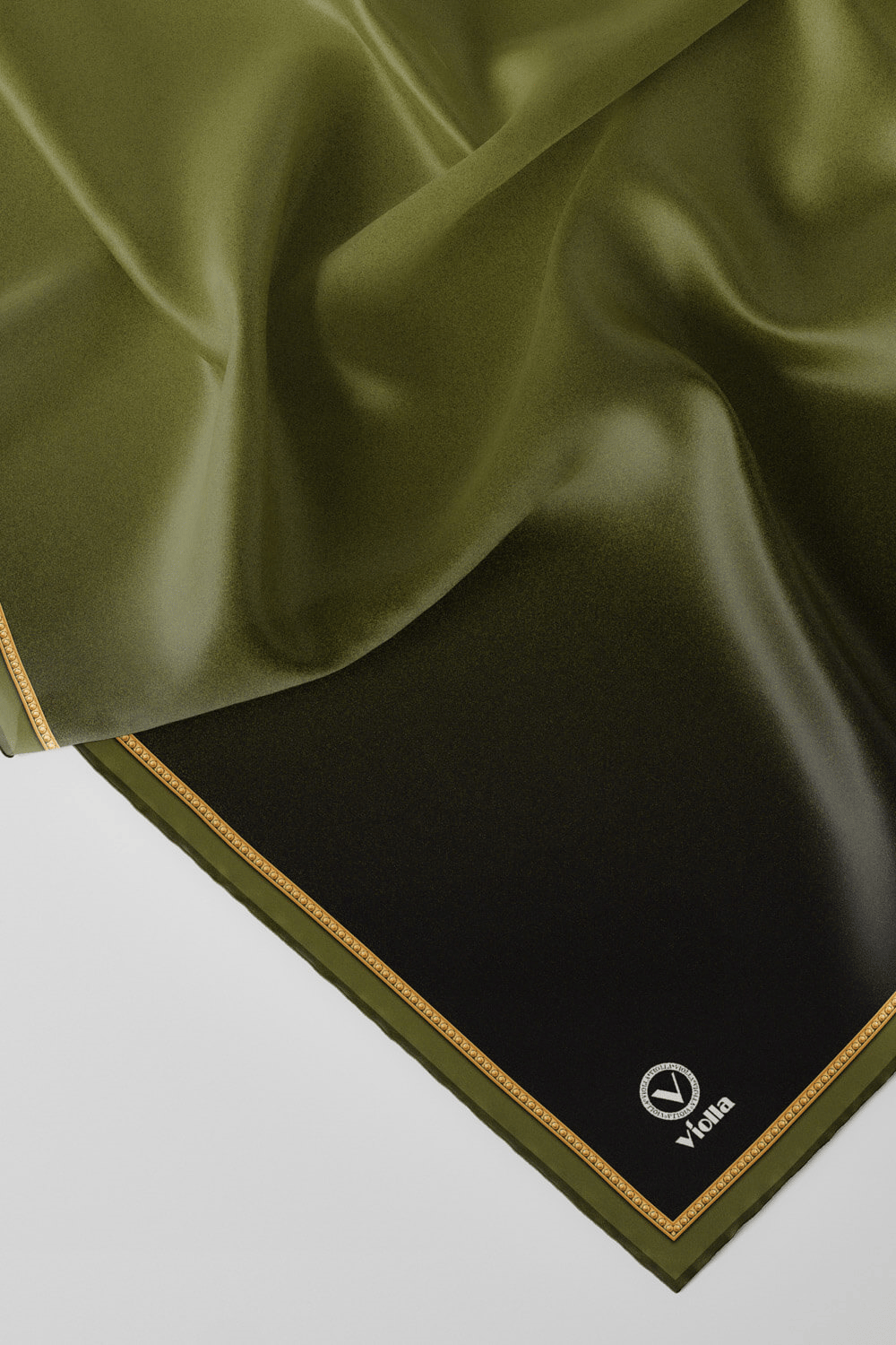 Twill Degrade Desenli Haki Renkli 90x90 Eşarp (İpek İçermez) Kenar Dikiş Şekli El Dikişli