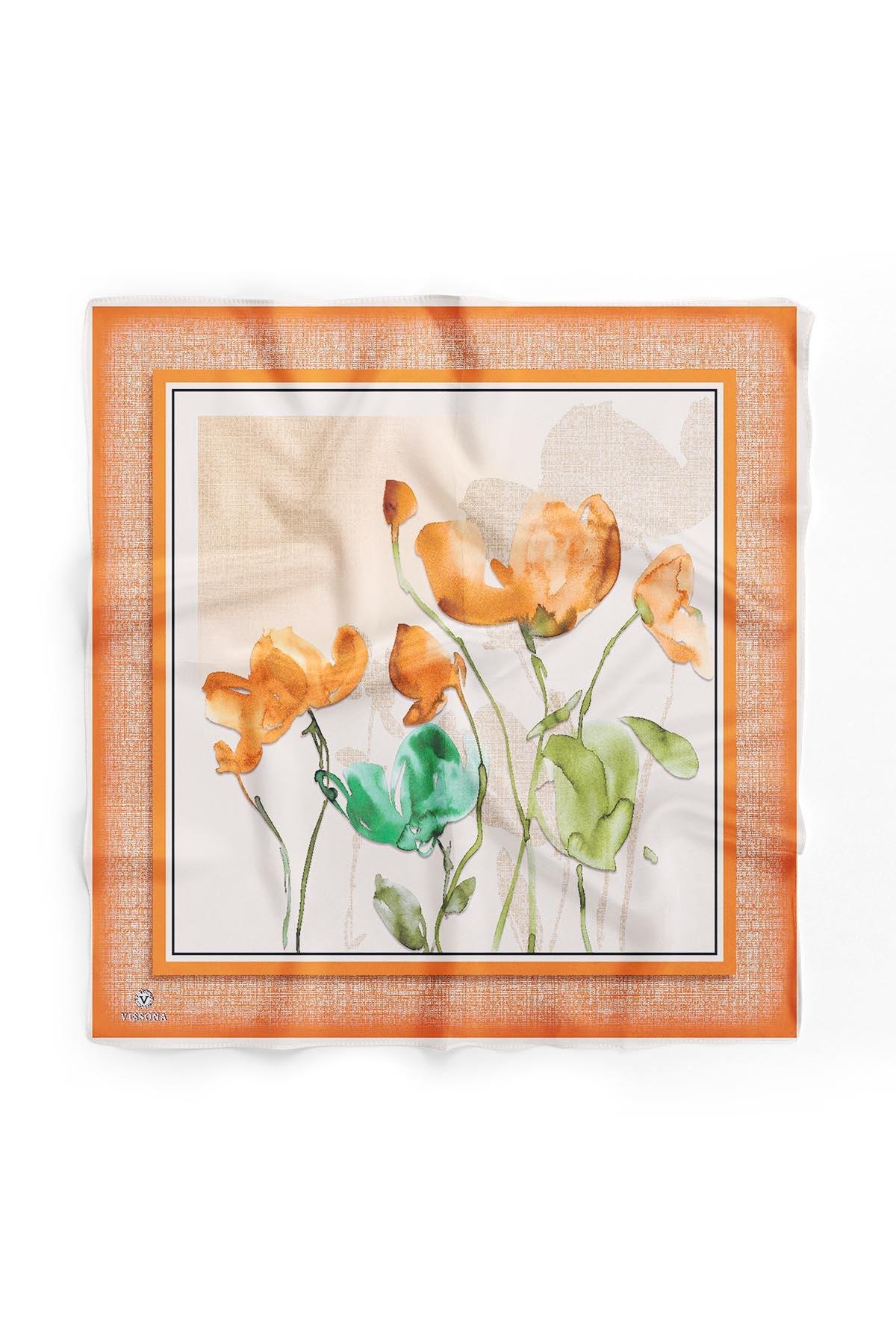 %100 İpek Kadın Desenli Bandana 80x80