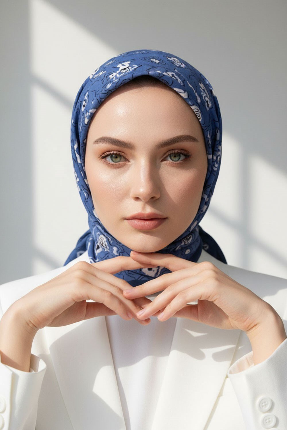 KREP ÇİÇEKLİ İNDİGO - BEBE MAVİ RENKLİ 75X195 KIRIŞMAZ ŞAL