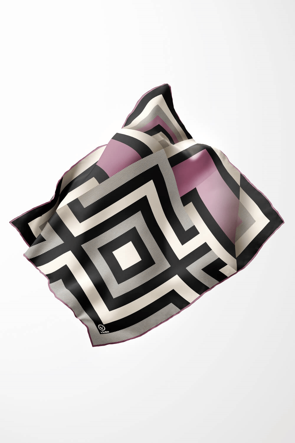 Twill Geometrik Desenli Lila Renkli 90x90 Eşarp (İpek İçermez) Dikim Şekli : El Dikişi
