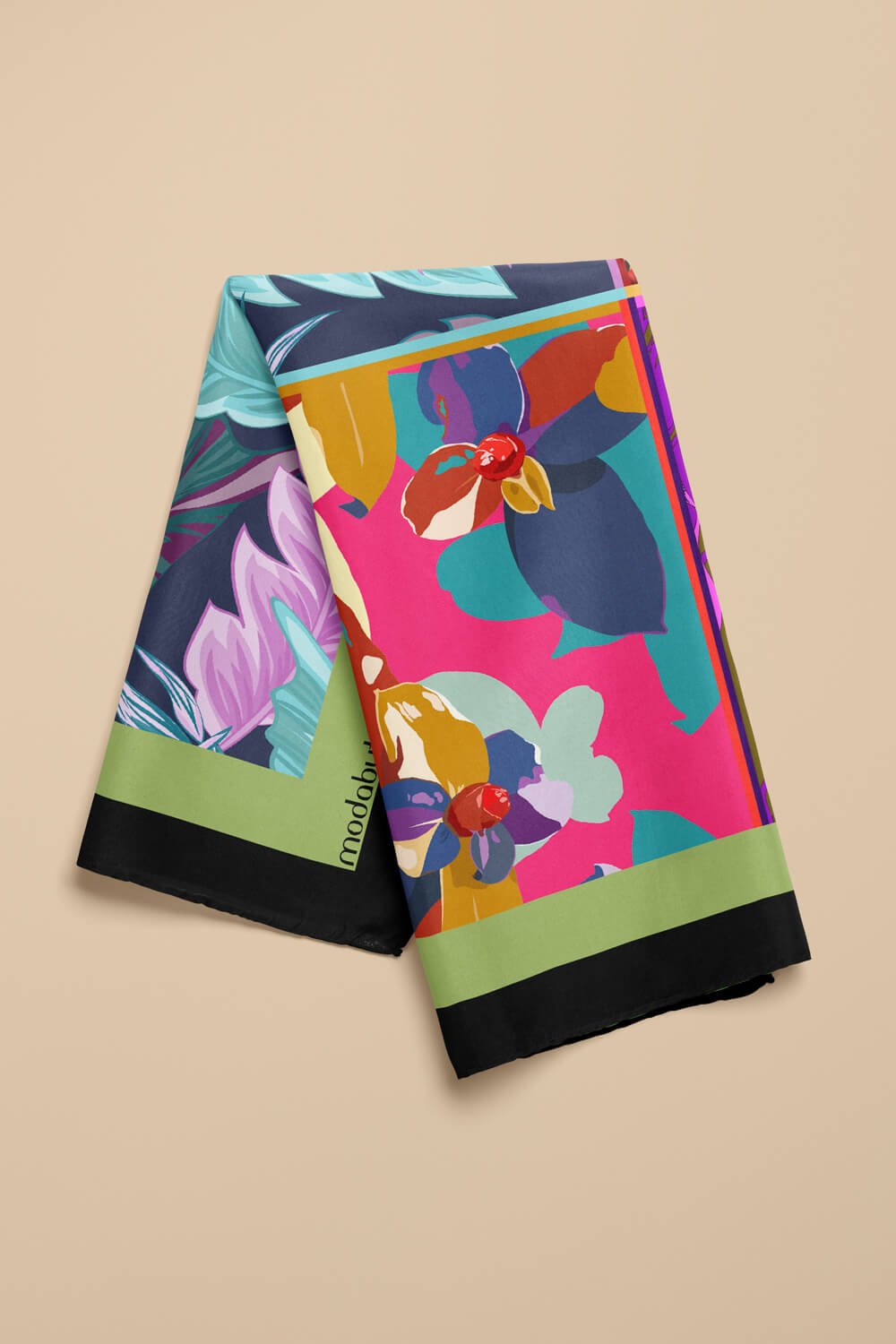 A61 Kadın Turkuaz Mavi Çiçekli Desenli 50x50 Bandana HYL DG01269-22