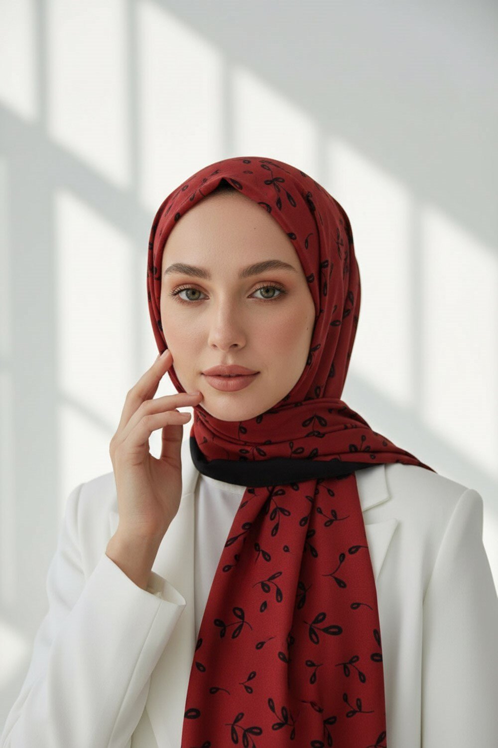 KREP YAPRAK DESENLİ BORDO RENKLİ 75X195 KIRIŞMAZ ŞAL