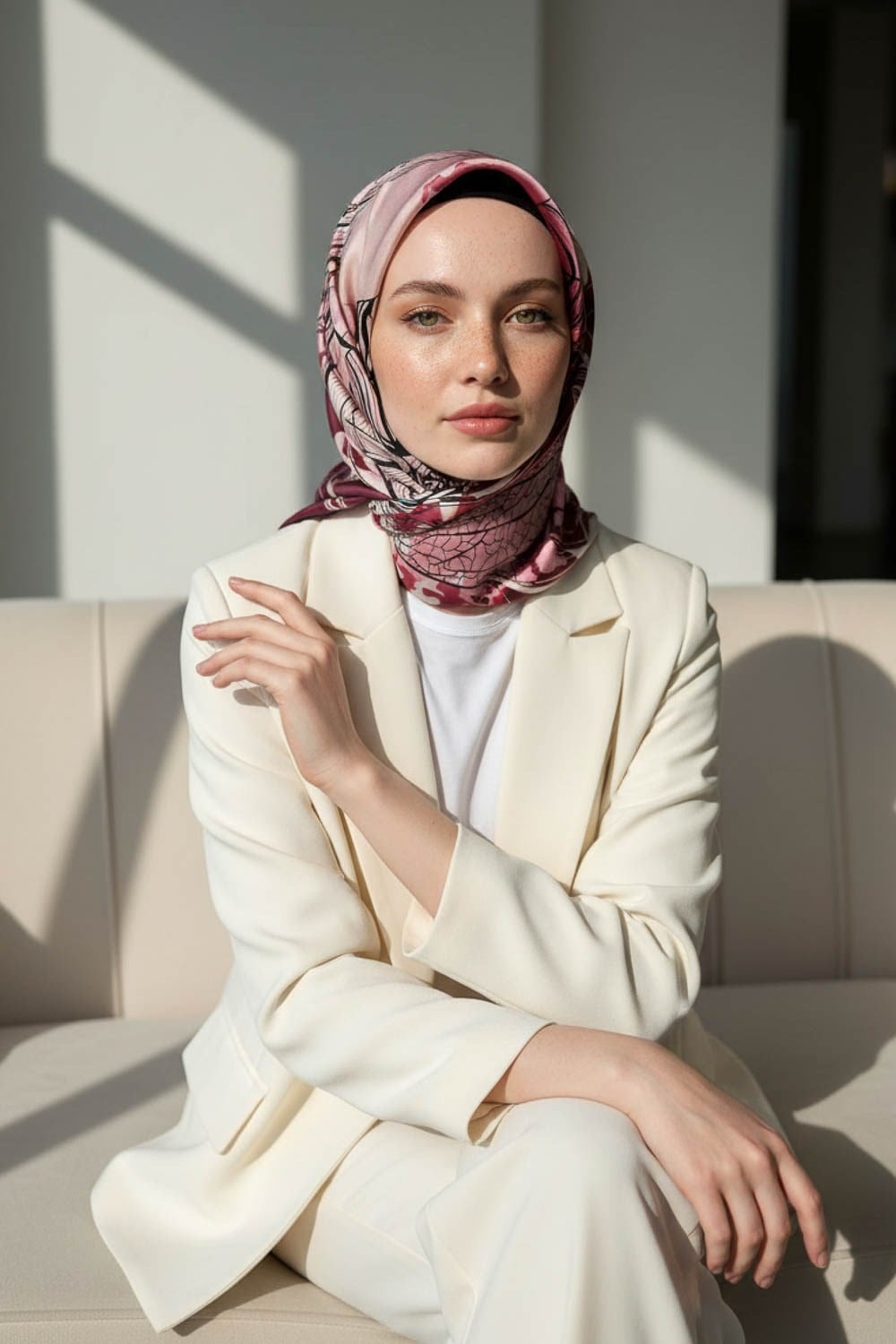 %100 Twill İpek Yaprak Desenli Bordo - Siyah Renkli 90x90 Eşarp Dikim Şekli : El Dikişi
