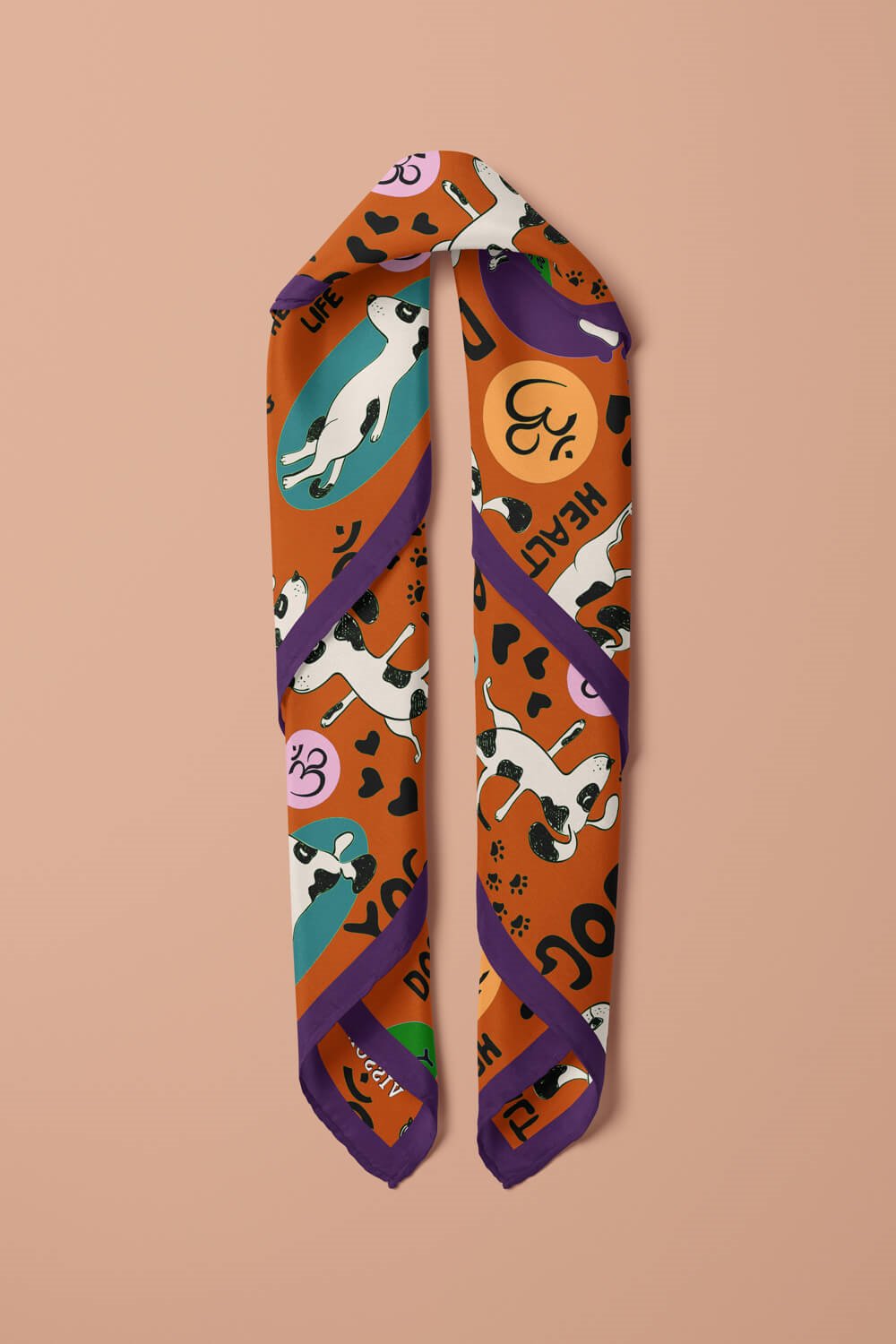 %100 İPEK YOGA KÖPEK DESENLİ KADIN BANDANA 50X50