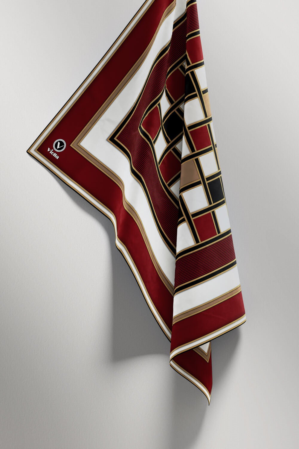 Twill Kare Desenli Bordo - Siyah Renkli 90x90 Dikim Şekli : El Dikişi Eşarp (İpek İçermez)