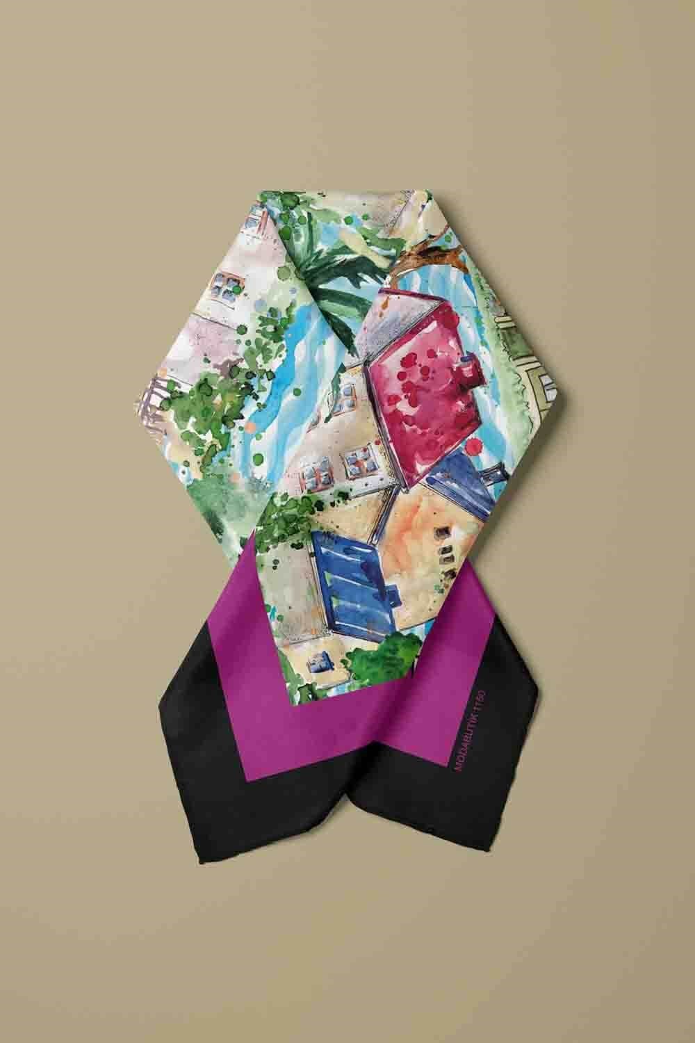 Violla D61 Kadın Mor Açık Mavi Casa Desenli 50x50 Bandana HYL DG01150-22