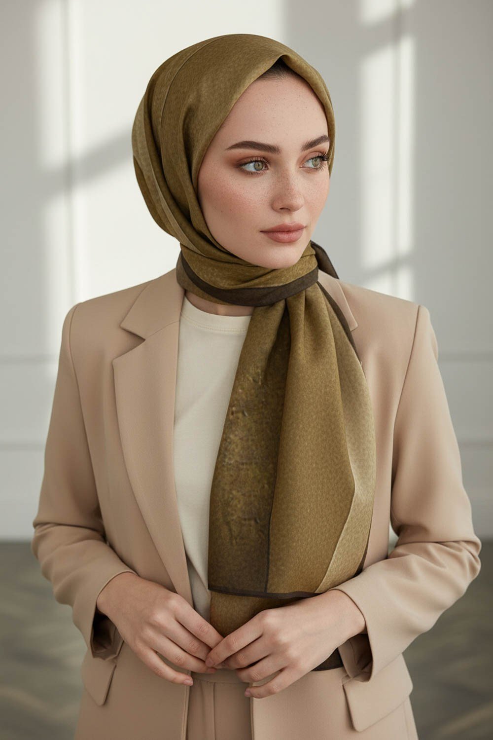 KREP DALGA DESENLİ HARDAL RENKLİ 75X195 KIRIŞMAZ ŞAL