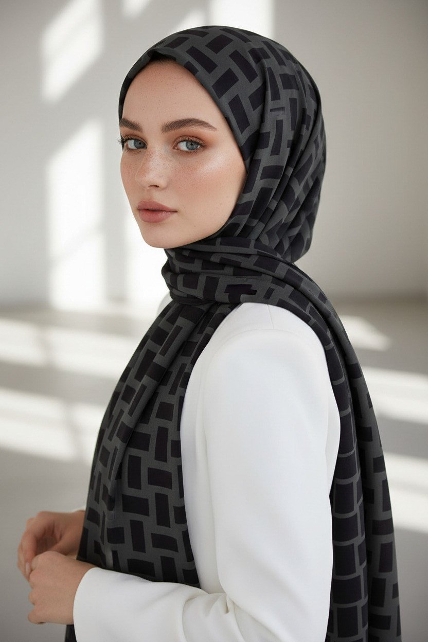 KREP KARELİ DESENLİ FÜME RENKLİ 75X195 KIRIŞMAZ ŞAL