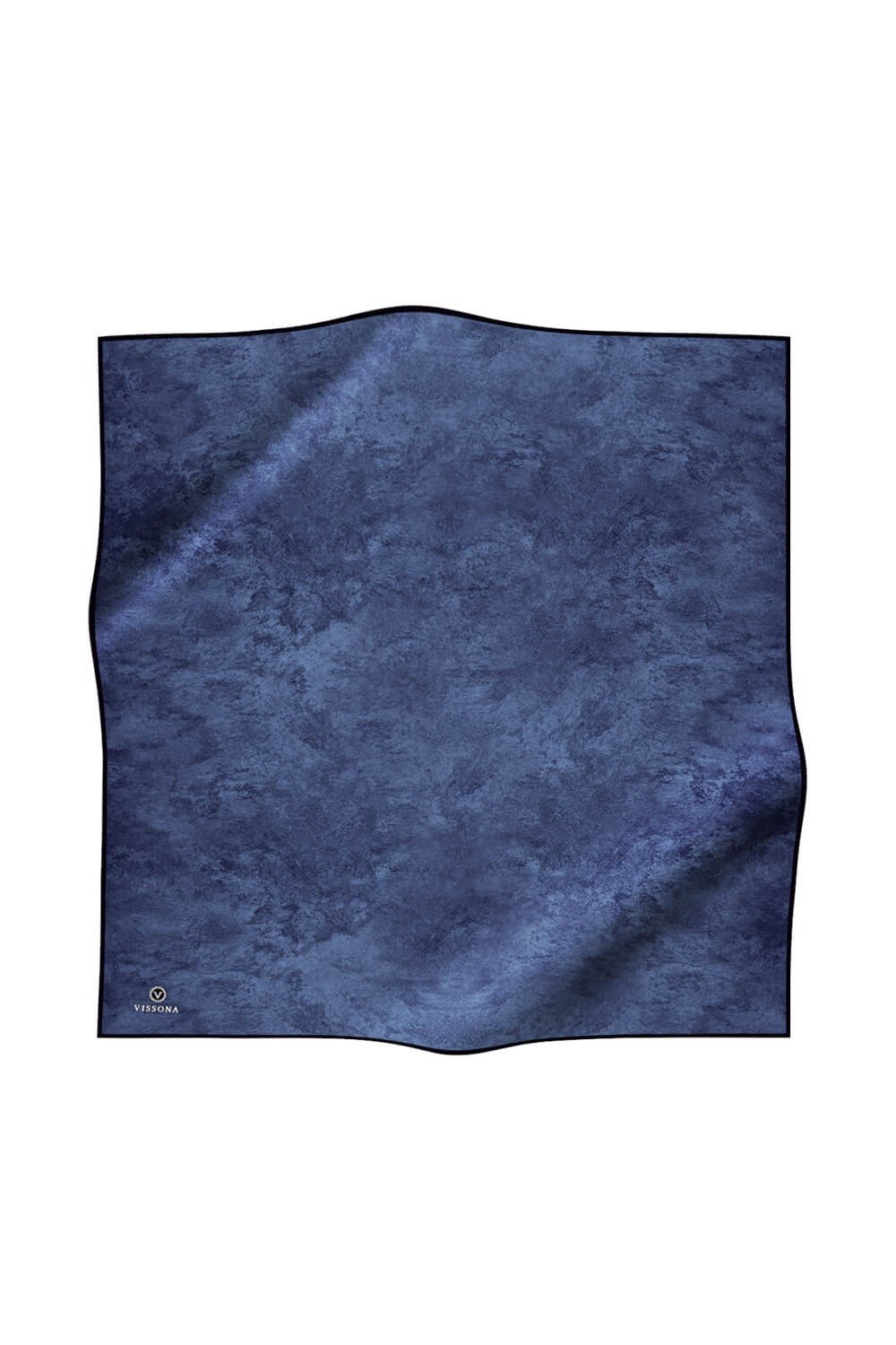 %100 Twill İpek Doku Desenli İndigo Renkli 90x90 Eşarp Dikim Şekli : El Dikişi