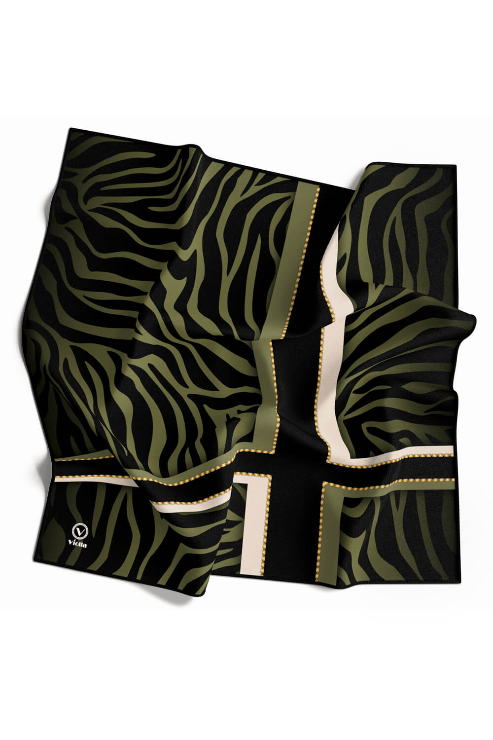 Twill Zebra Desenli Siyah - Haki Renkli 90x90 Eşarp (İpek İçermez) Dikim Şekli : El Dikişi