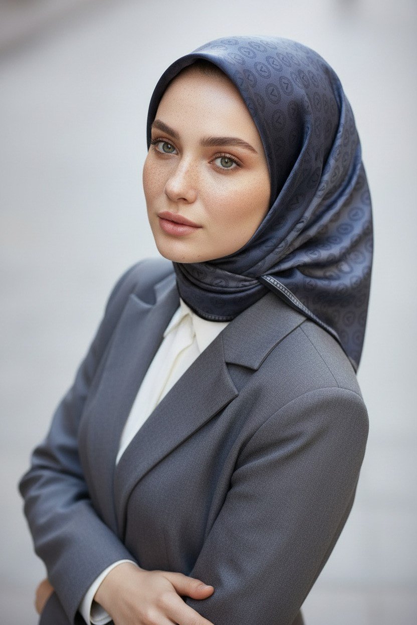 %100 Twill İpek Eşarp 90x90 Siyah Monogram Desenli El Dikişli Kadın Eşarp