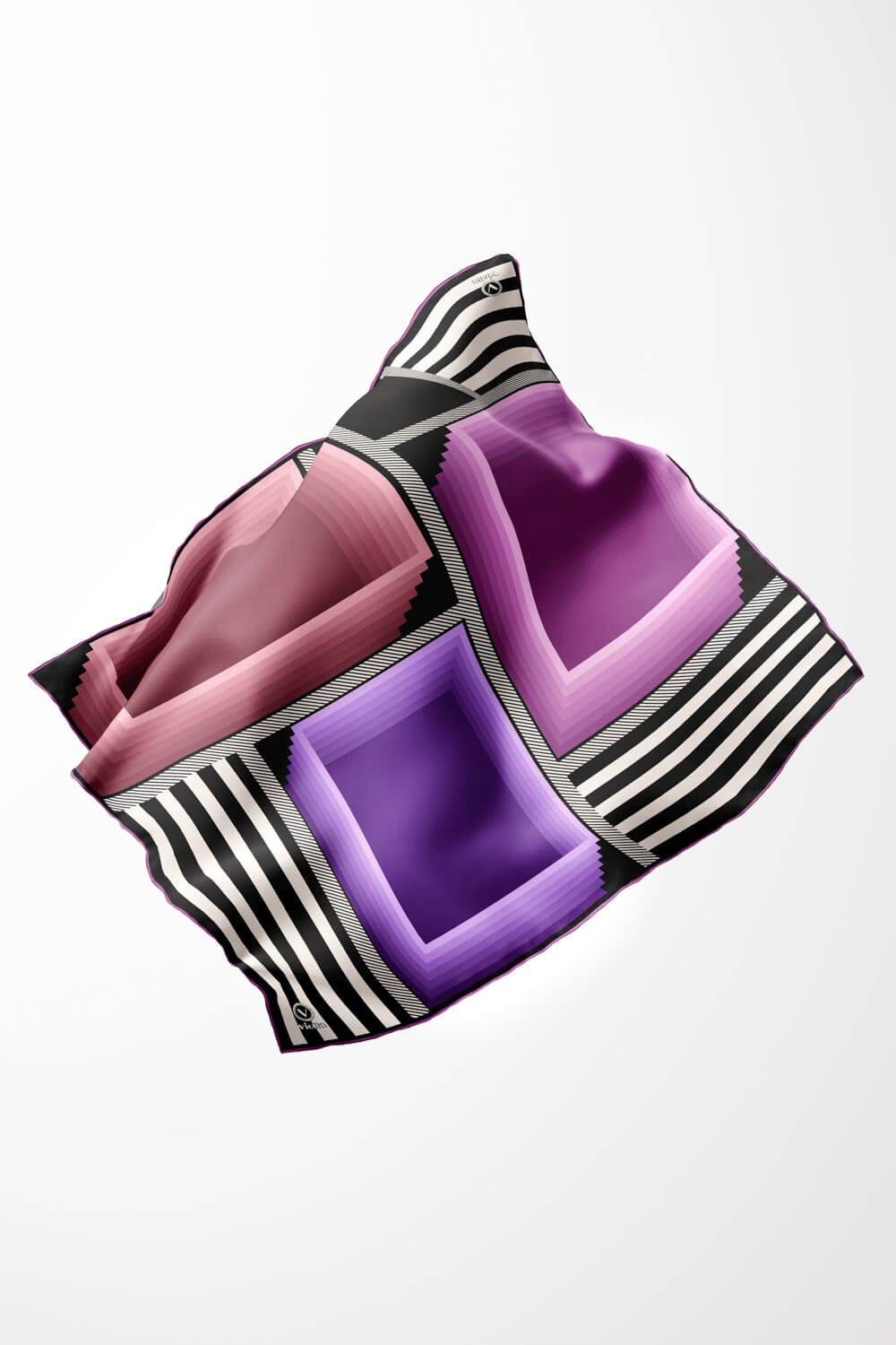 Twill Geometrik Desenli Lila Renkli 90x90 Eşarp (İpek İçermez) Kenar Dikiş Şekli El Dikişli