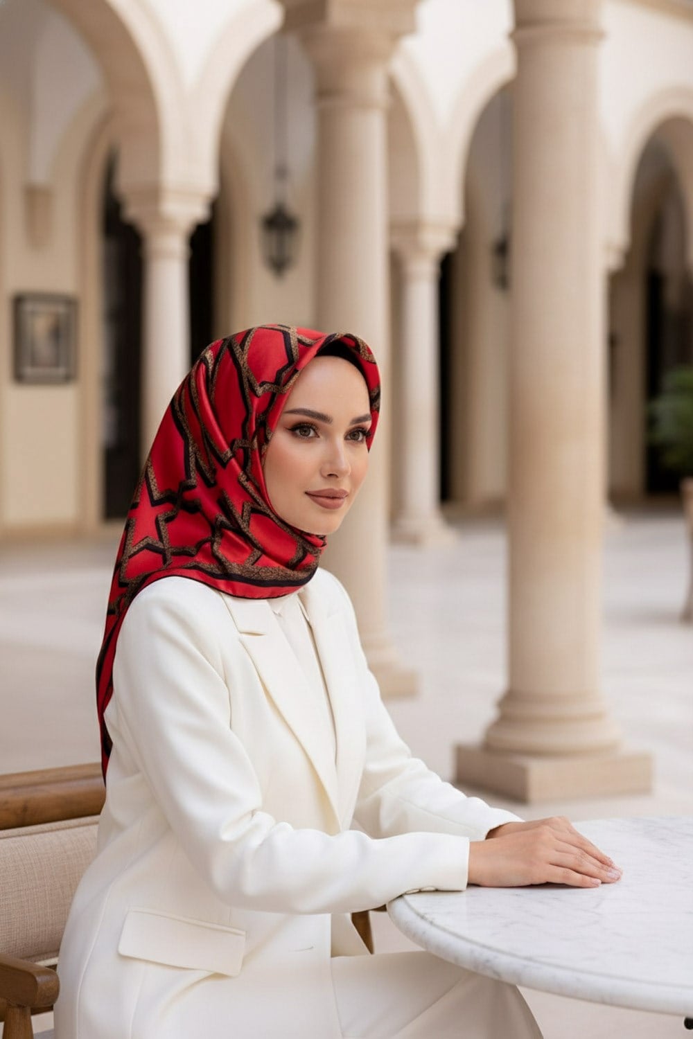 %100 Twill Türk Motifi  Desenli Nar Çiçeği Renkli 90x90 Eşarp Dikim Şekli: El Dikişi