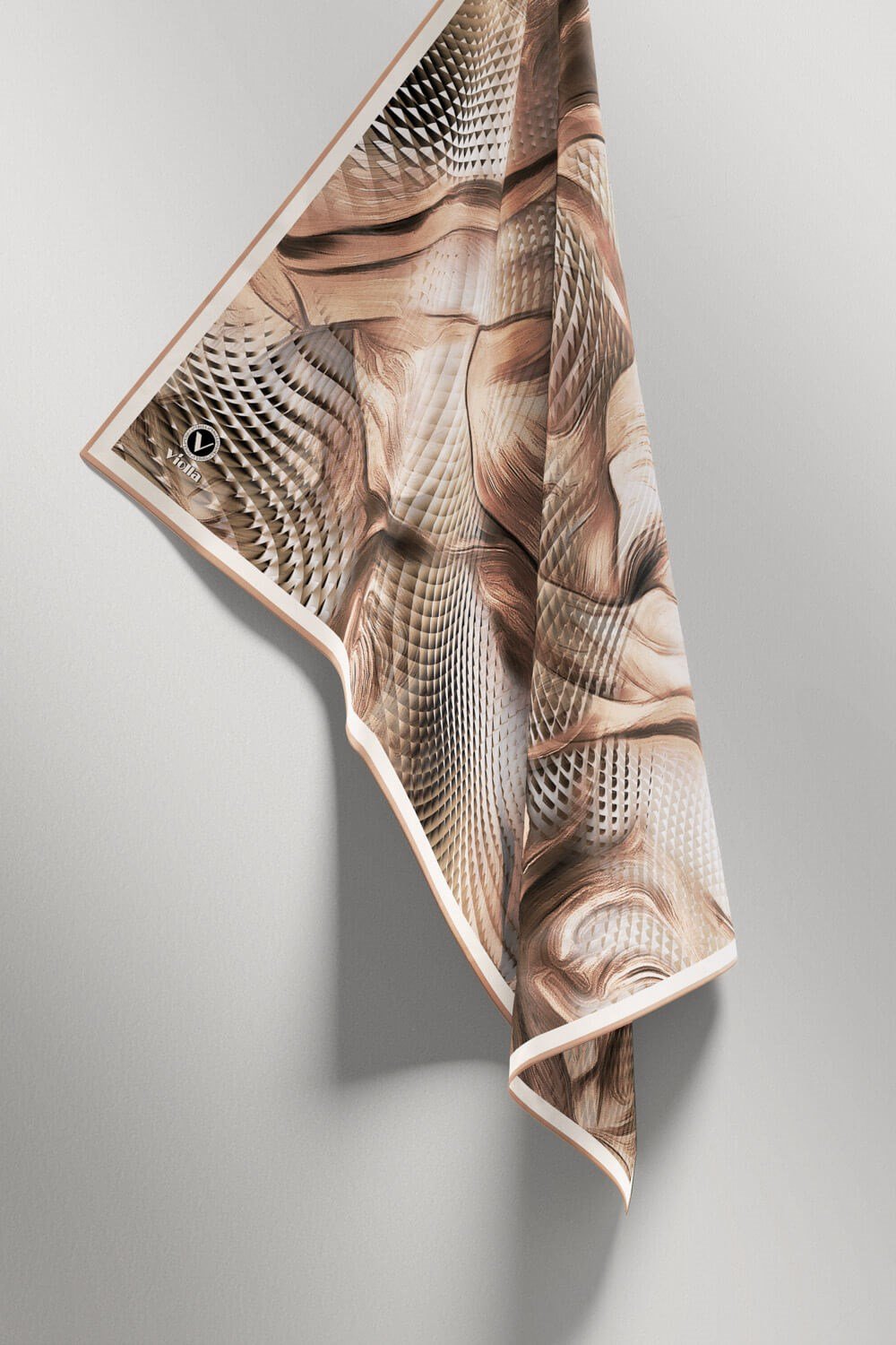 Twill Geometrik Ve Dalga Desenli Bakır Renkli 90x90 Eşarp (İpek İçermez) Dikim Şekli : El Dikişi