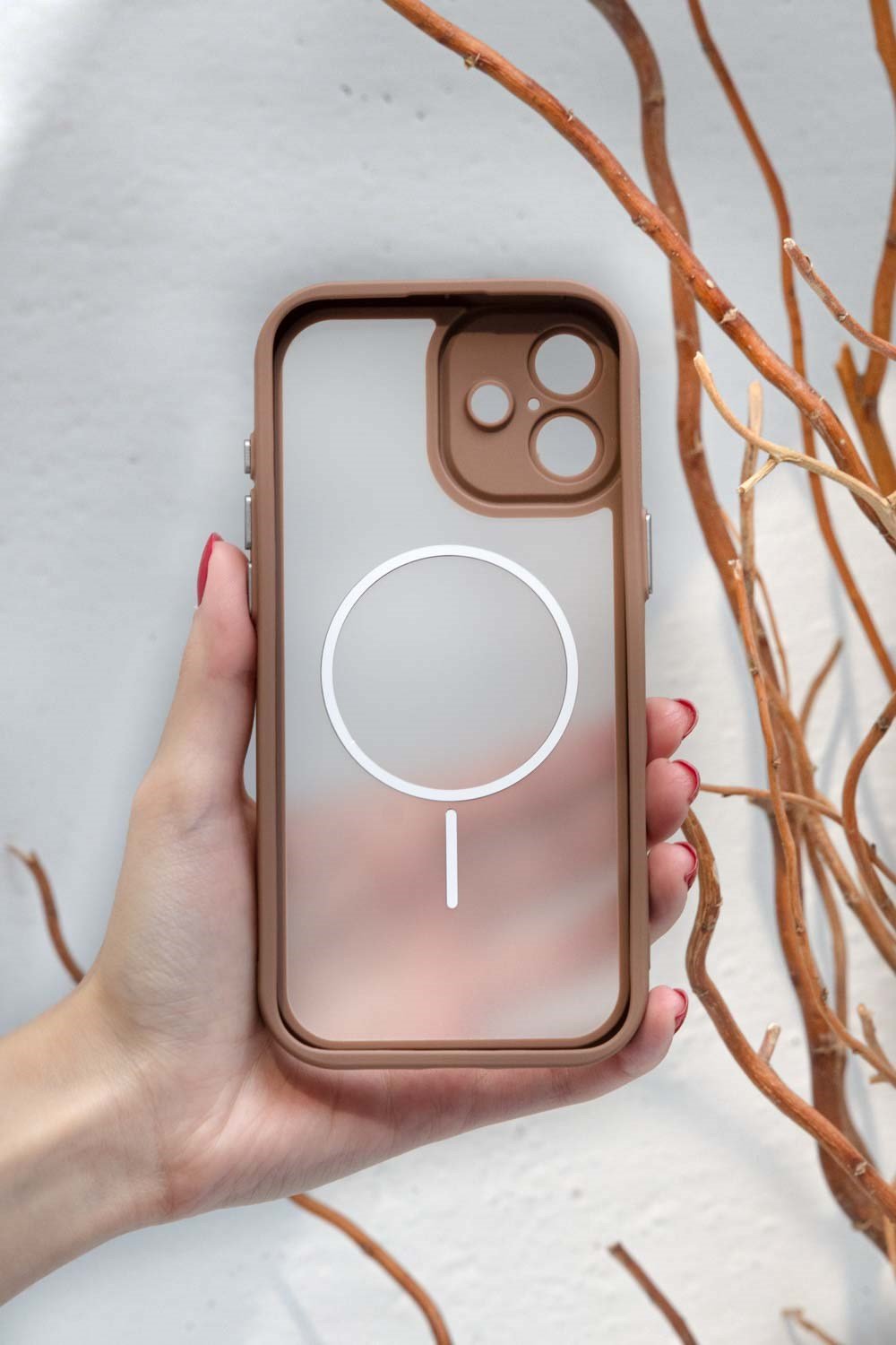 iPhone 16 Kılıf – Kamera Korumalı – MagSafe Uyumlu – Haki Renk – Mat Silikon Telefon Kılıfı