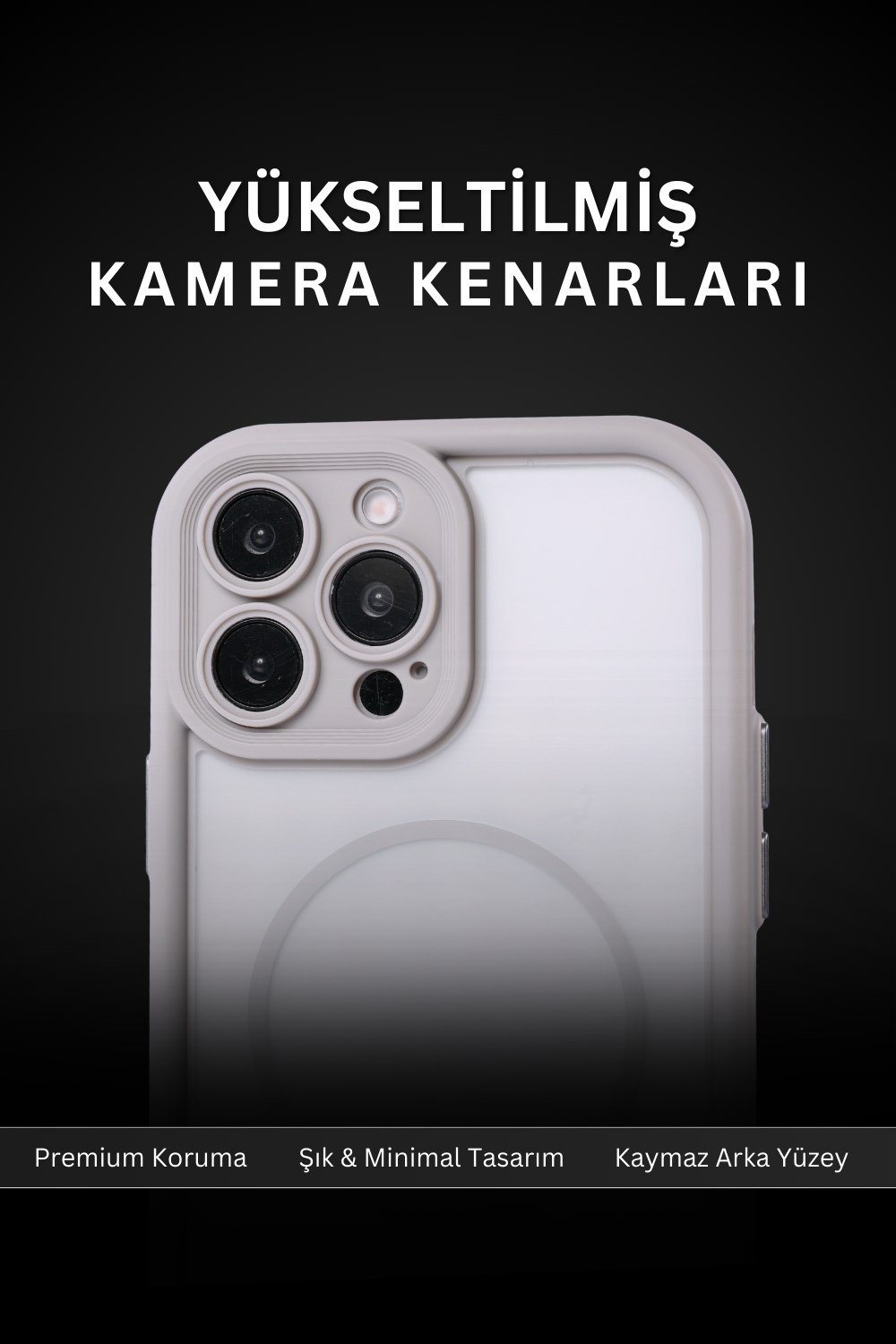 iPhone 15 Pro Max Uyumlu Kamera Korumalı Magsafe Wireless Şarj Özellikli Mat Silikon Gri renkli Silikon Telefon Kılıfı