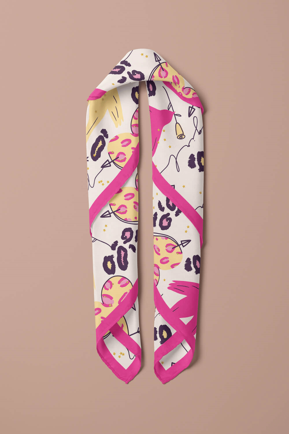 Saten İpek Kalp Desenli Kadın Bandana