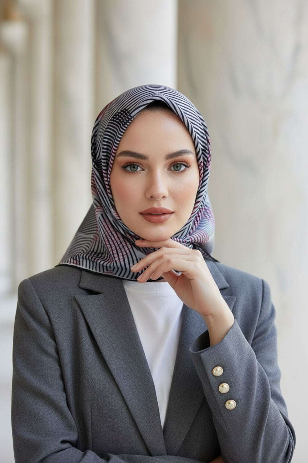 %100 Twill İpek Çizgili Çiçek Desenli Siyah - Kırmızı Renkli 90x90 Eşarp Dikim Şekli : El Dikişi