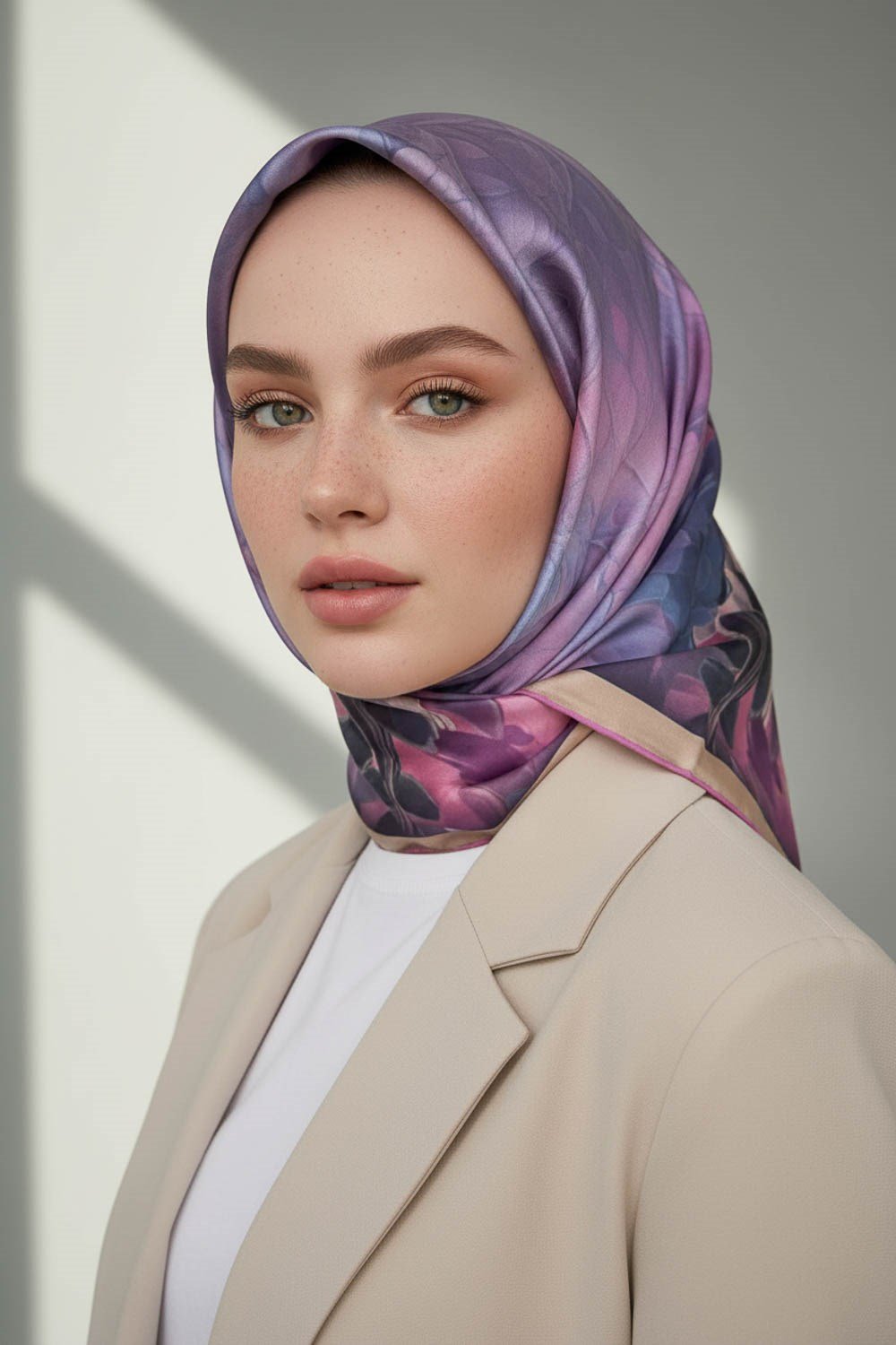%100 Twill İpek Dumanlı Çiçek Desenli Pembe Renkli 90x90 Eşarp Kenar Dikiş Şekli El Dikişli