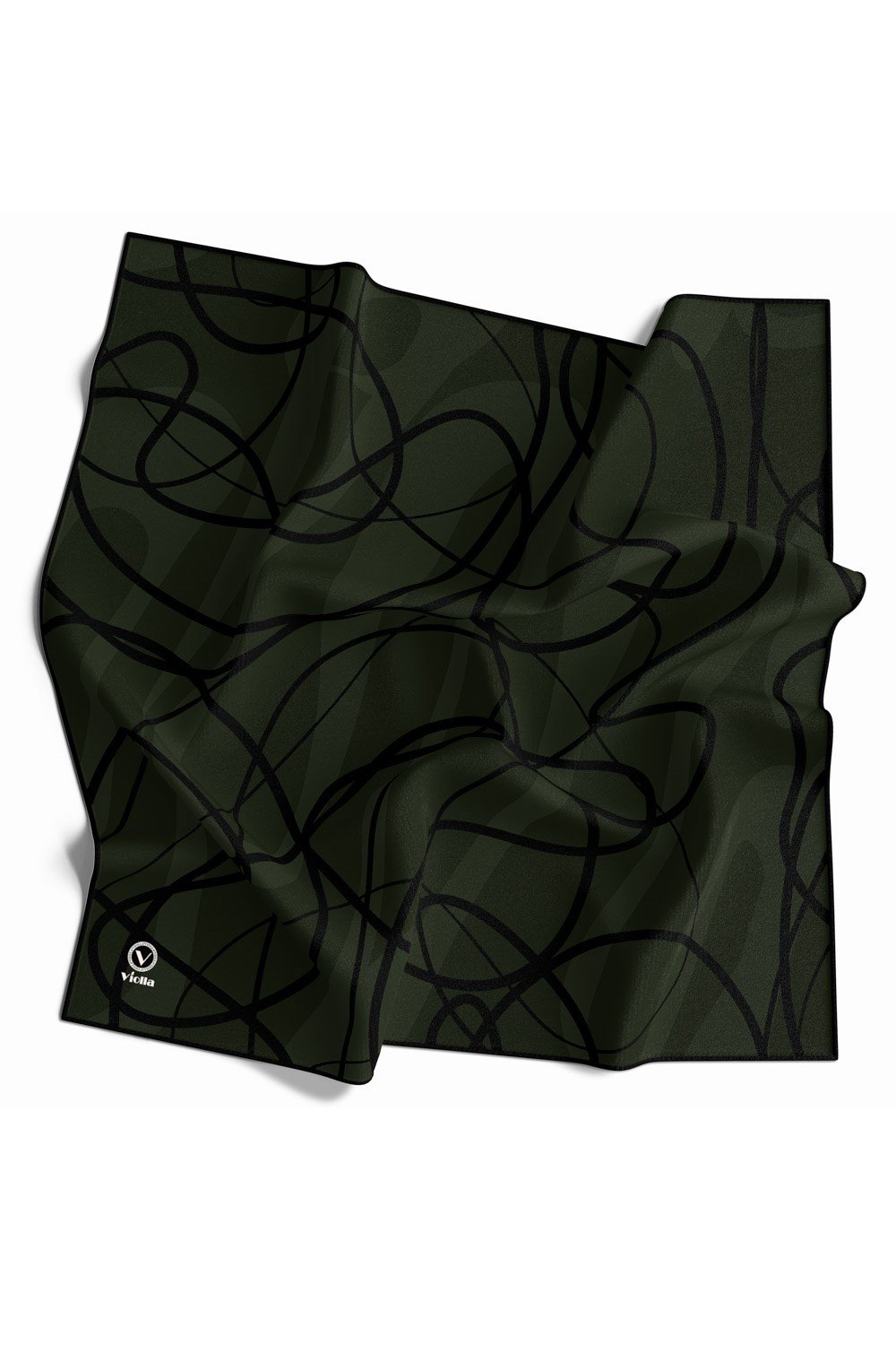 Twill Karışık Çizgi Desenli Zümrüt Yeşili Renkli 90x90 Eşarp (İpek İçermez) Kenar Dikiş Şekli El Dikişli