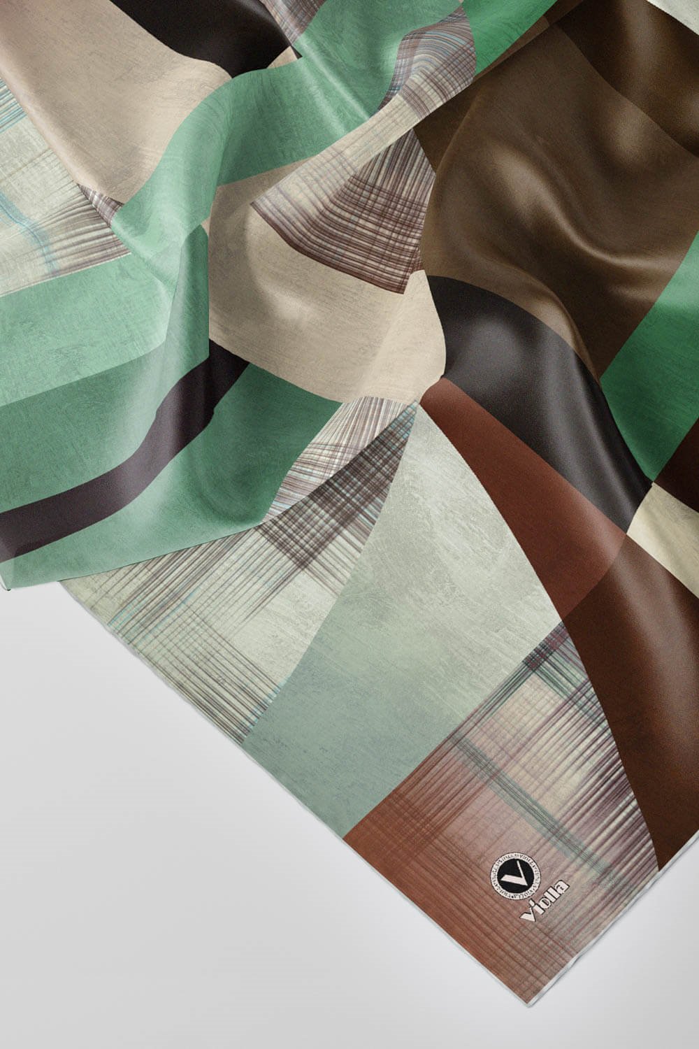 Twill Geometrik Desenli Kahverengi Renkli 90x90 Eşarp (İpek İçermez) Kenar Dikiş Şekli El Dikişli
