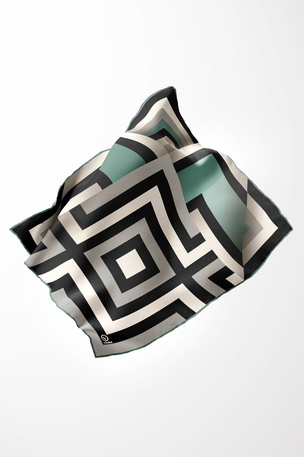 Twill Geometrik Desenli Mint Yeşiliı Renkli 90x90 Eşarp (İpek İçermez) Dikim Şekli : El Dikişi