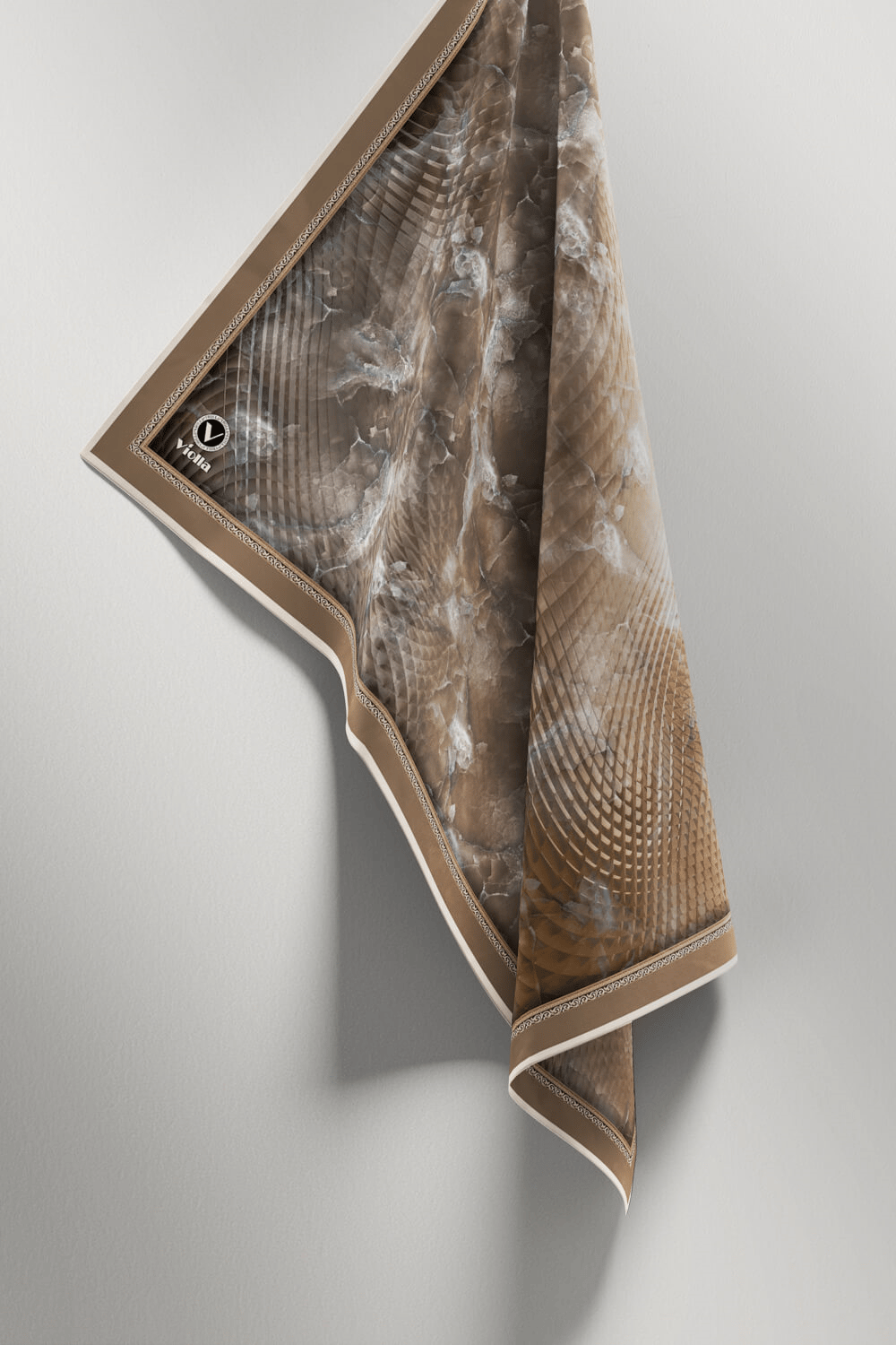 Twill Batik Desenli Bej Renkli 90x90 Eşarp (İpek İçermez) Kenar Dikiş Şekli El Dikişli