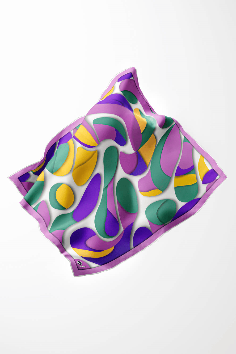 Twill Soyut Geometrik Desenli Llila - Petrol Yeşili Renkli 90x90 Eşarp (İpek İçermez) Dikim Şekli : El Dikişi