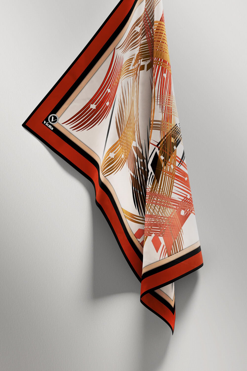 Twill Geometrik Desenli Taba Renkli 90x90 Eşarp (İpek İçermez) Kenar Dikiş Şekli El Dikişli