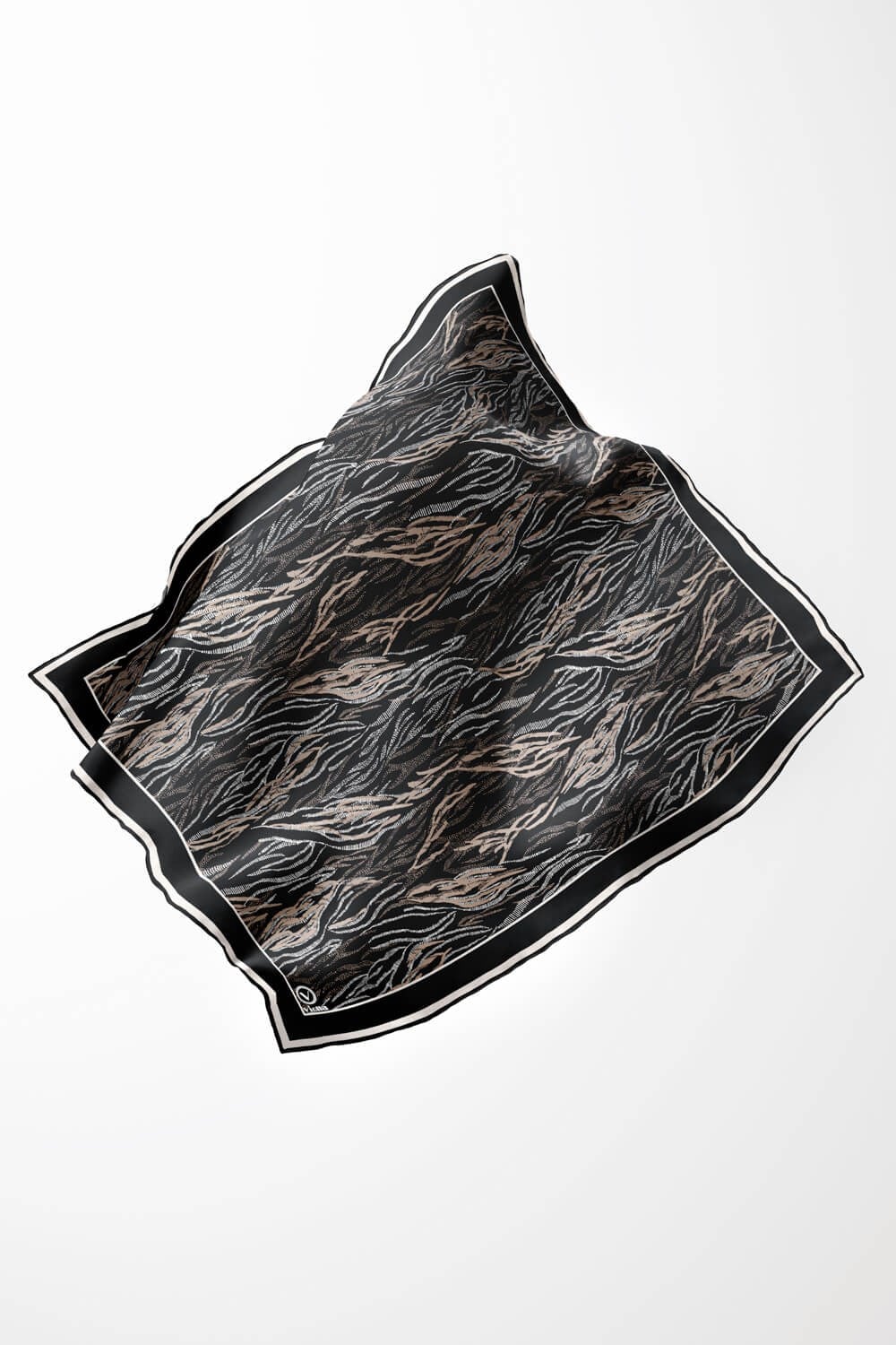Twill Soyut Çizgi Desenli Siyah Renkli 90x90 Eşarp (İpek İçermez) Kenar Dikiş Şekli El Dikişli