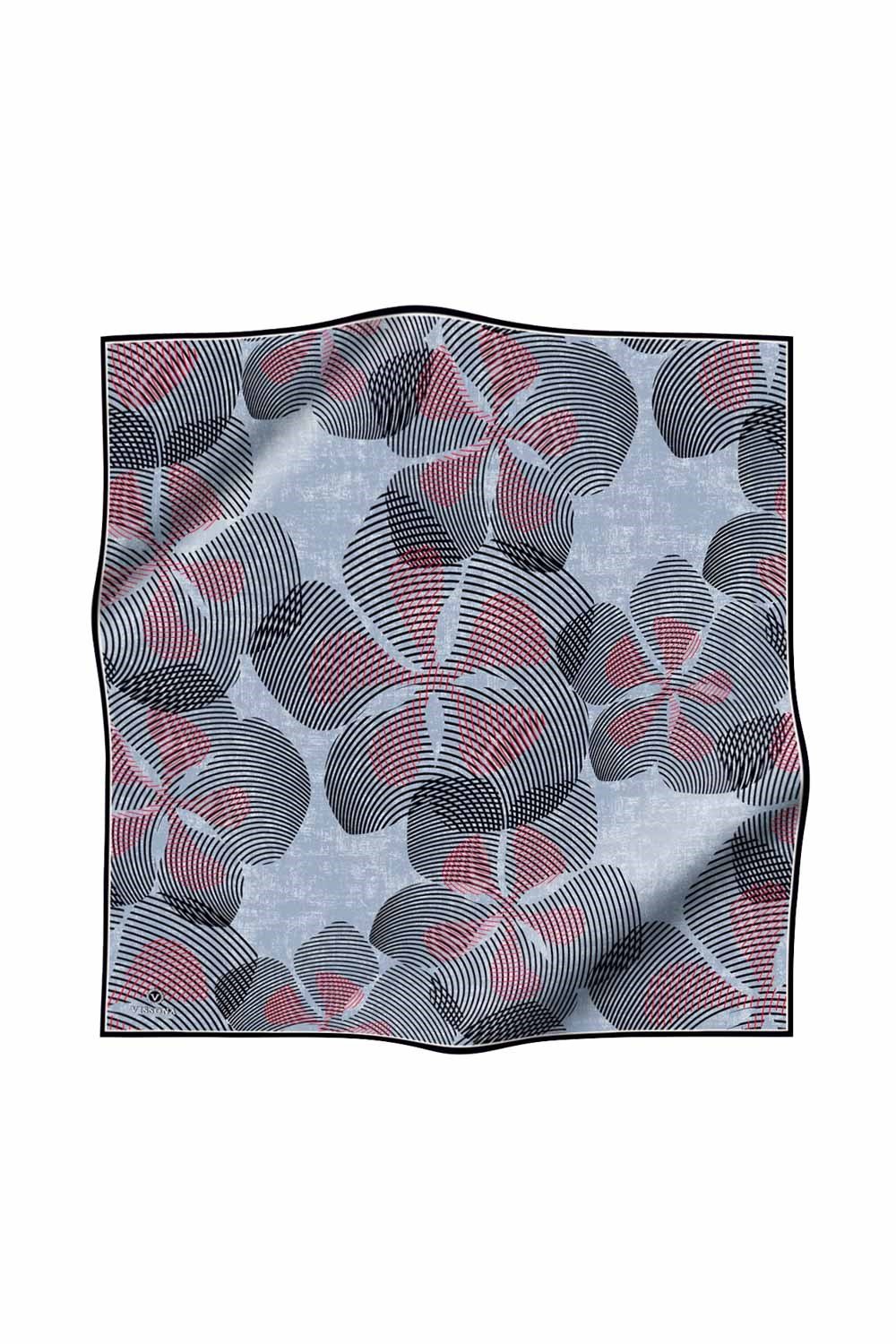%100 Twill İpek Çizgili Çiçek Desenli Siyah - Kırmızı Renkli 90x90 Eşarp Dikim Şekli : El Dikişi