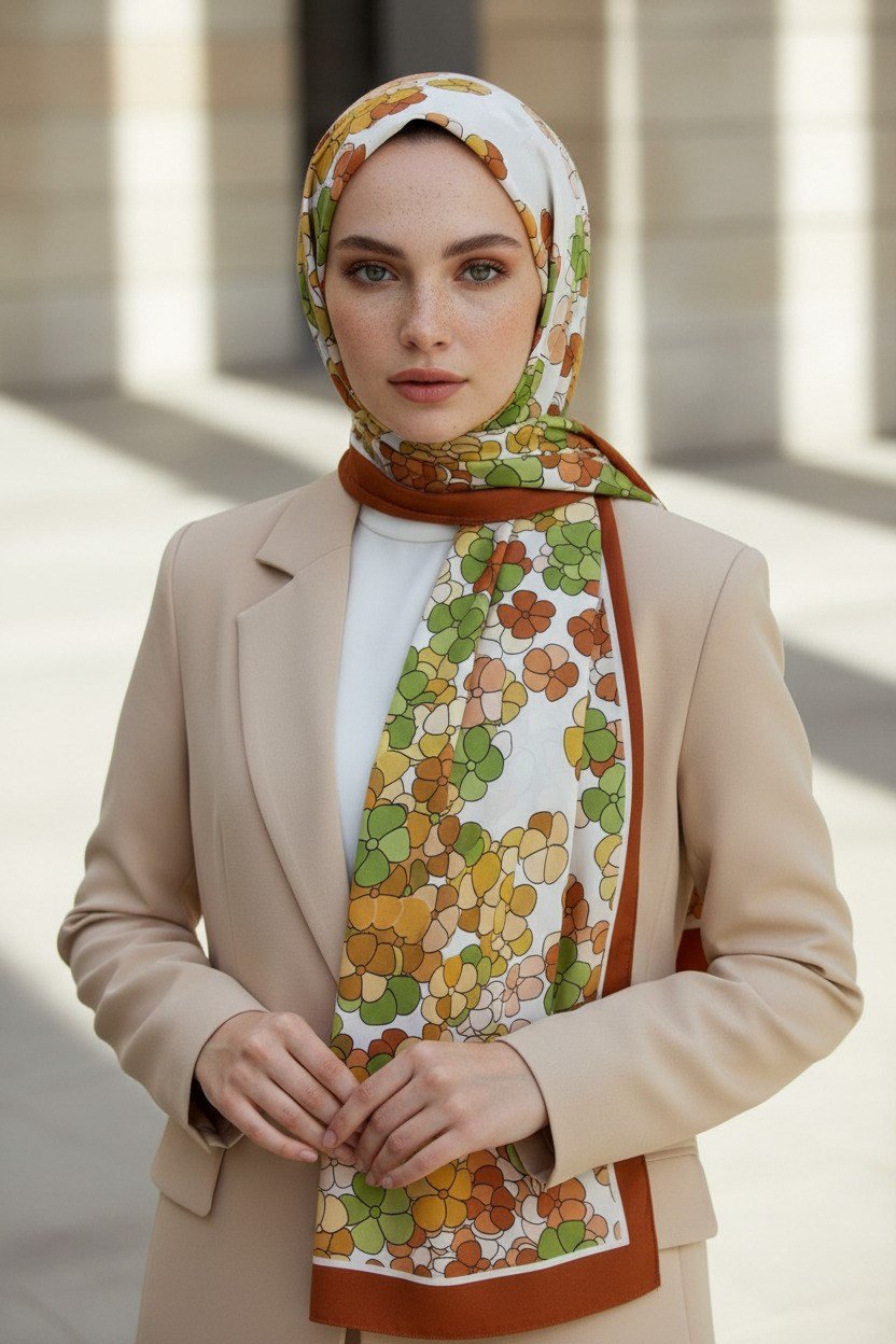 KREP YONCA DESENLİ TABA RENKLİ 75X195 KIRIŞMAZ ŞAL