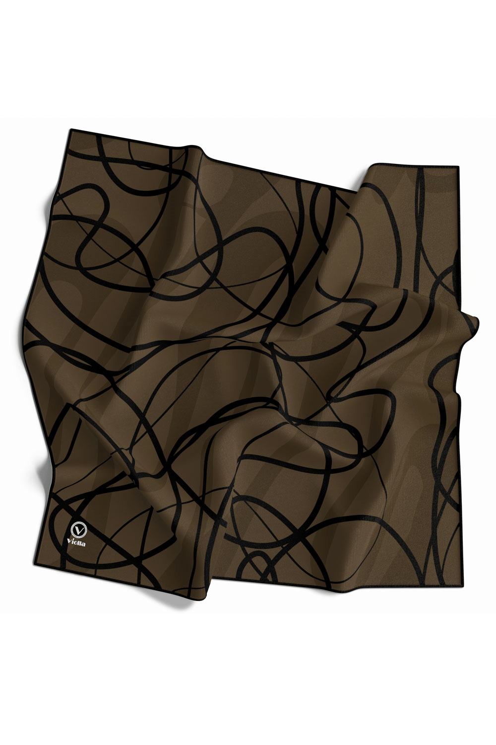 Twill Karışık Çizgi Desenli Sütlü Kahve Renkli 90x90 Eşarp (İpek İçermez) Kenar Dikiş Şekli El Dikişli