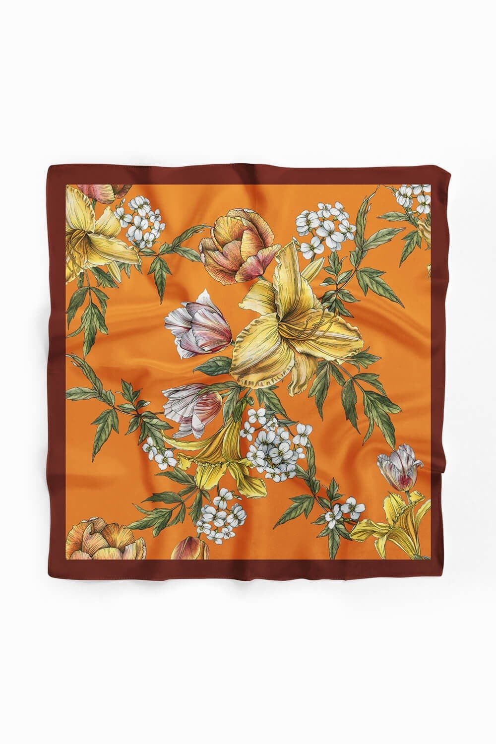 Violla Kadın Çiçek Desenli Bandana 50x50 Turuncu Sarı Beyaz DG0477-22 Snz