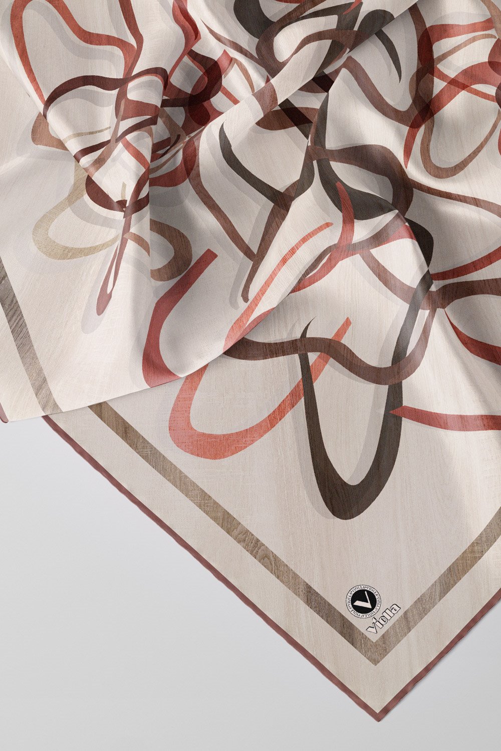 Twill Çizgili Geometrik Desenli Gül Kurusu Renkli 90x90 Eşarp (İpek İçermez) Kenar Dikiş Şekli El Dikişli