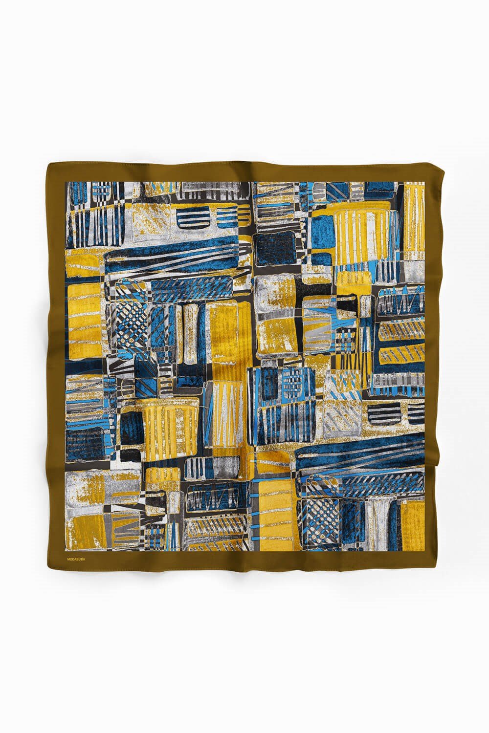 Violla Z77 Kadın Egzotik Desenli Bandana 50x50 Sarı Mavi Gri DG0488-22