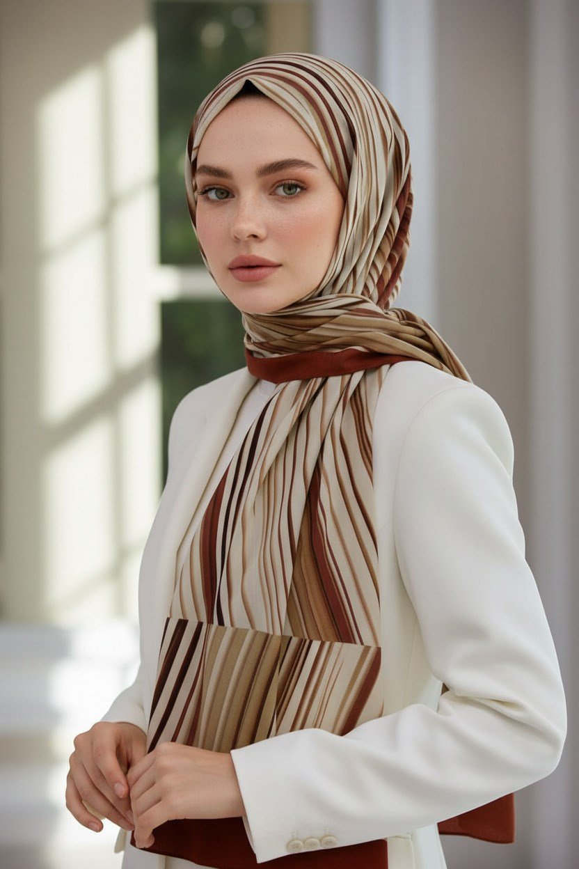 KREP ÇİZGİLİ DESENLİ BORDO RENKLİ 75X195 KIRIŞMAZ ŞAL