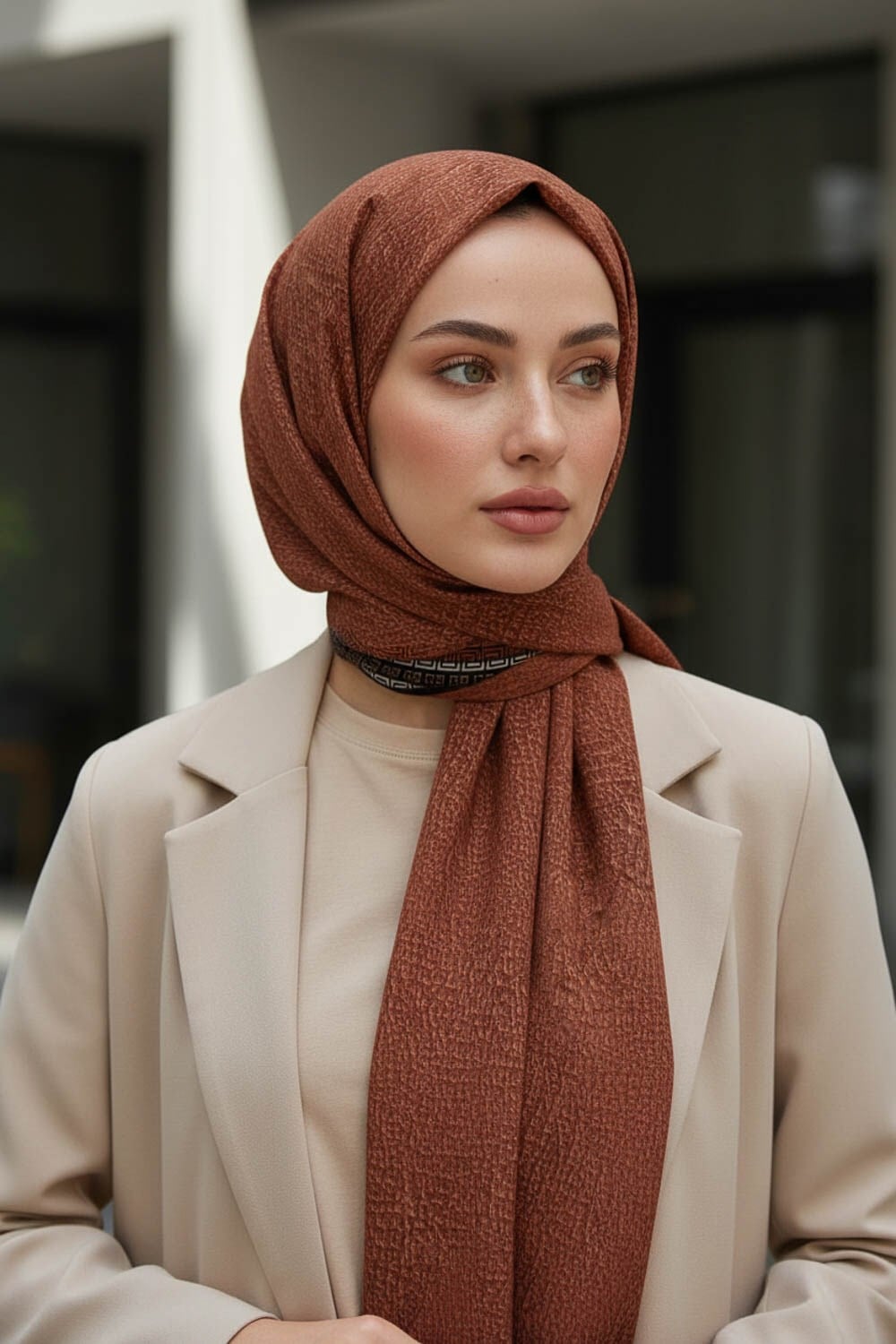 KREP DESENLİ TABA RENKLİ 75X195 KIRIŞMAZ ŞAL