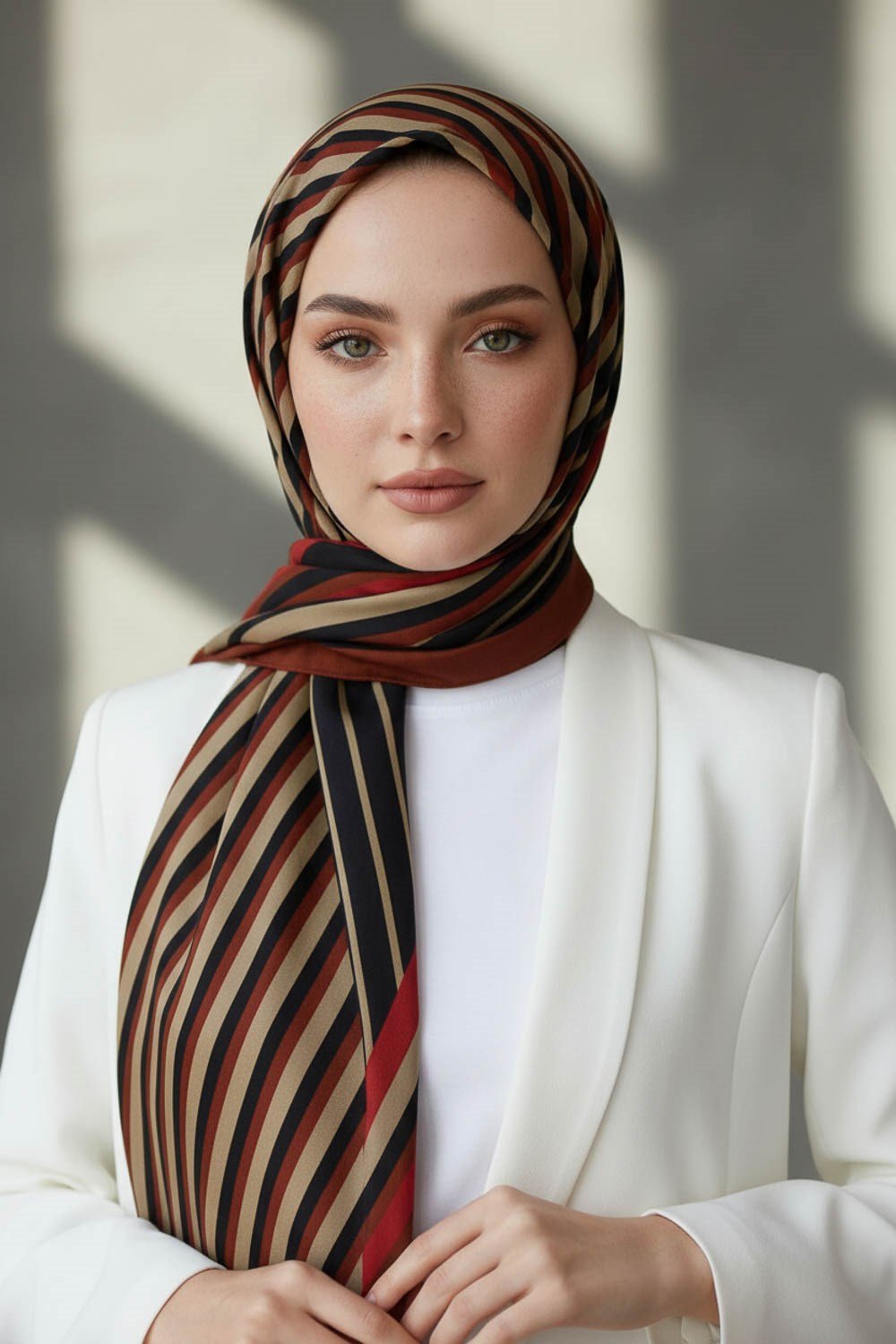 KREP ÇİZGİ DESENLİ BORDO RENKLİ 75X195 KIRIŞMAZ ŞAL