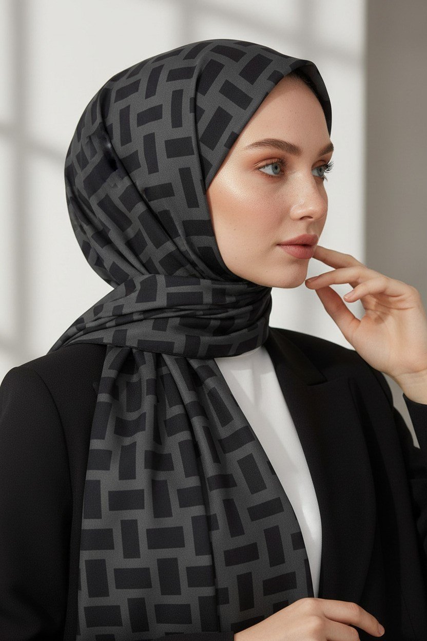 KREP KARELİ DESENLİ FÜME RENKLİ 75X195 KIRIŞMAZ ŞAL