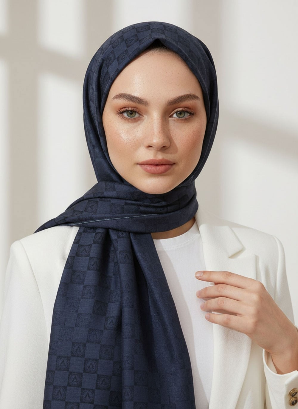Vissona %57 İPEK %43 PAMUK Degrade Desenli İndigo Renkli Şal -  70x190 Dikiş Tipi İtalyan Dikişli