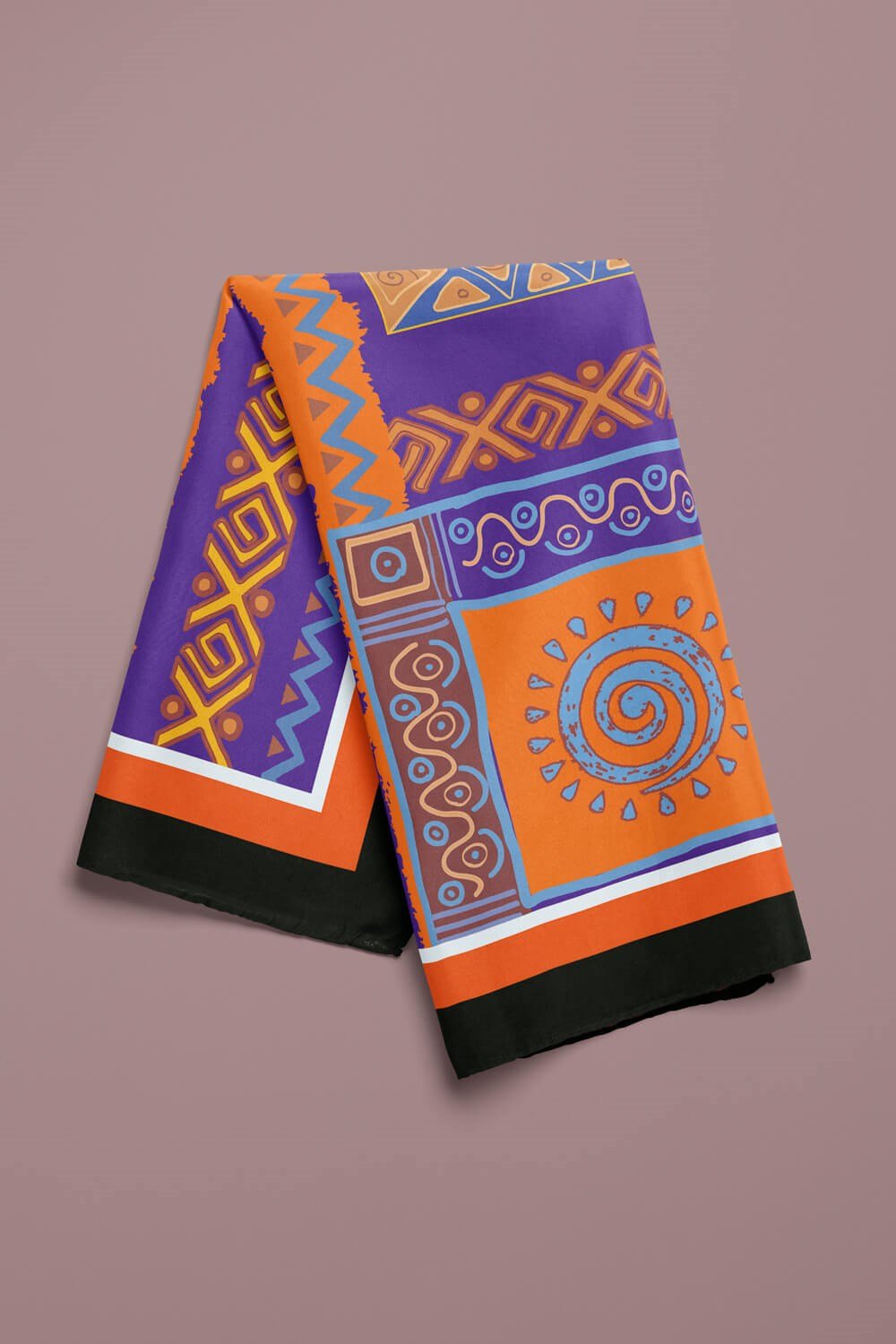 Violla H19 Kadın turuncu etnik desenli 50x50 Bandana