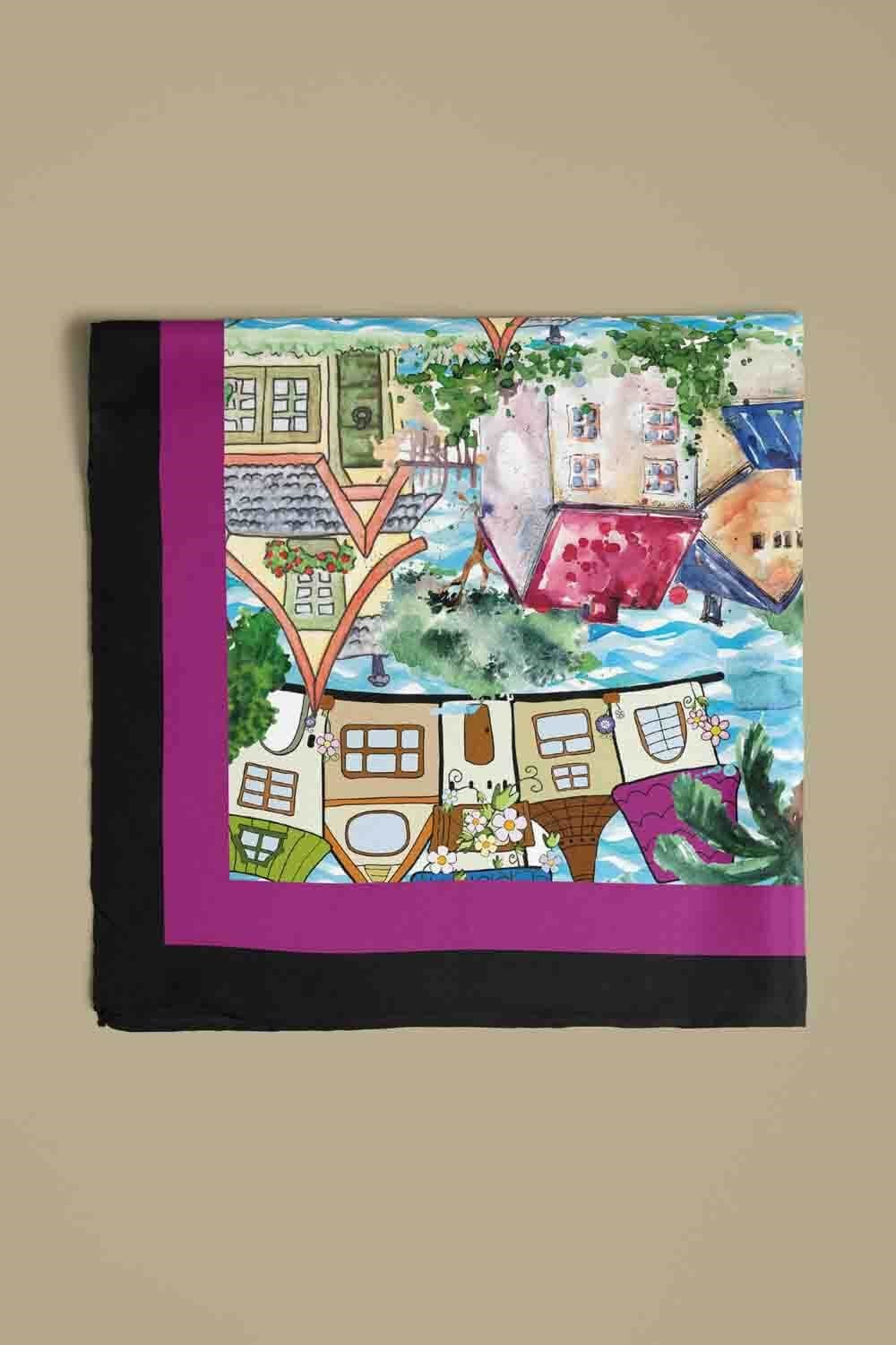 Violla D61 Kadın Mor Açık Mavi Casa Desenli 50x50 Bandana HYL DG01150-22