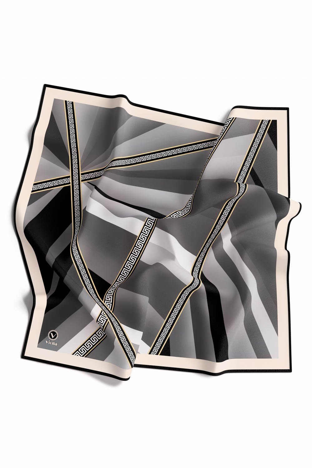 Kristal Geometrik Desenli Gri Renkli 90x90 Dikim Şekli : El Dikişi Eşarp (İpek İçermez)