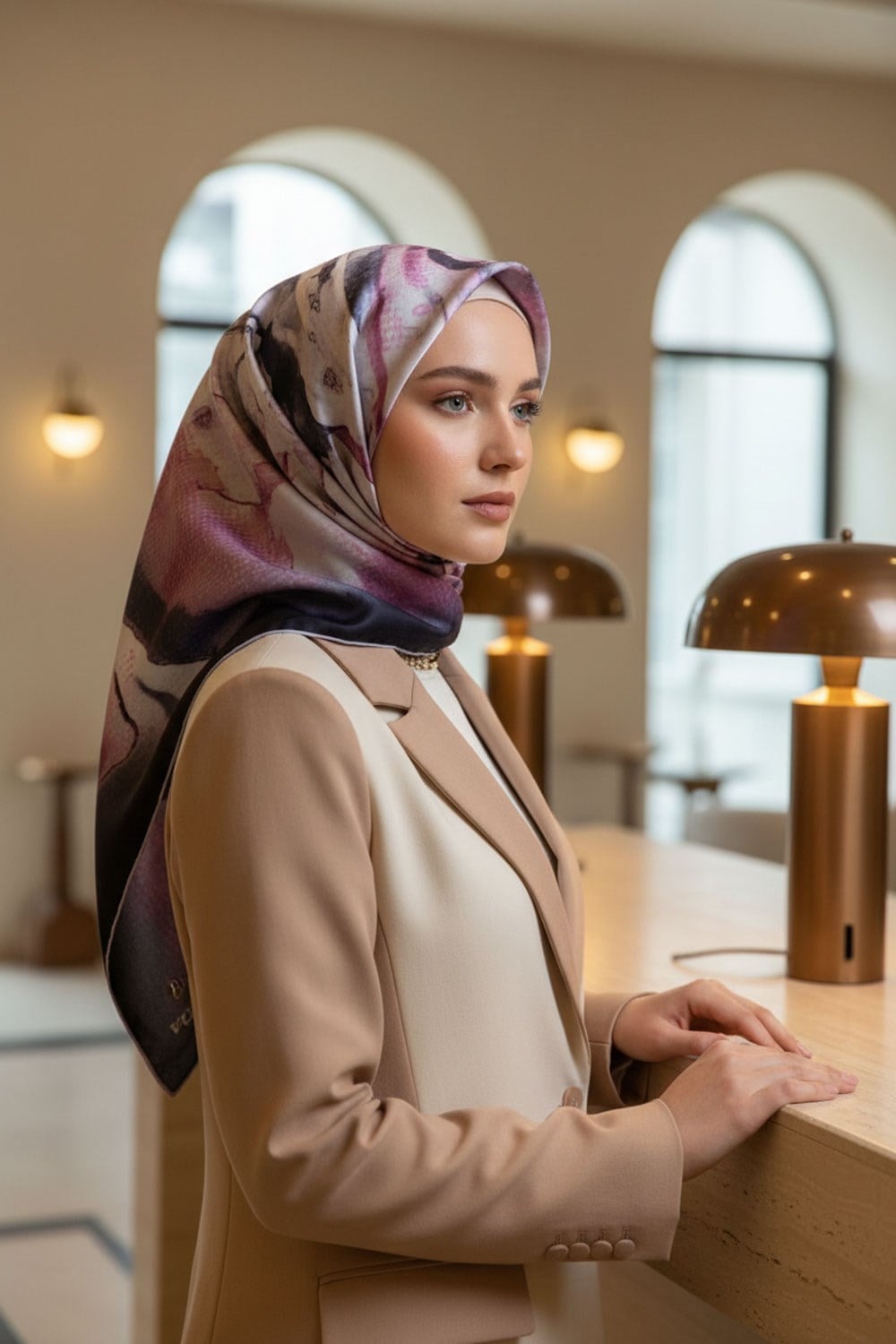 %100 Twill İpek Suluboya Çiçek Desenli Gri - Pembe Renkli 90x90 Eşarp Dikim Şekli : El Dikişi