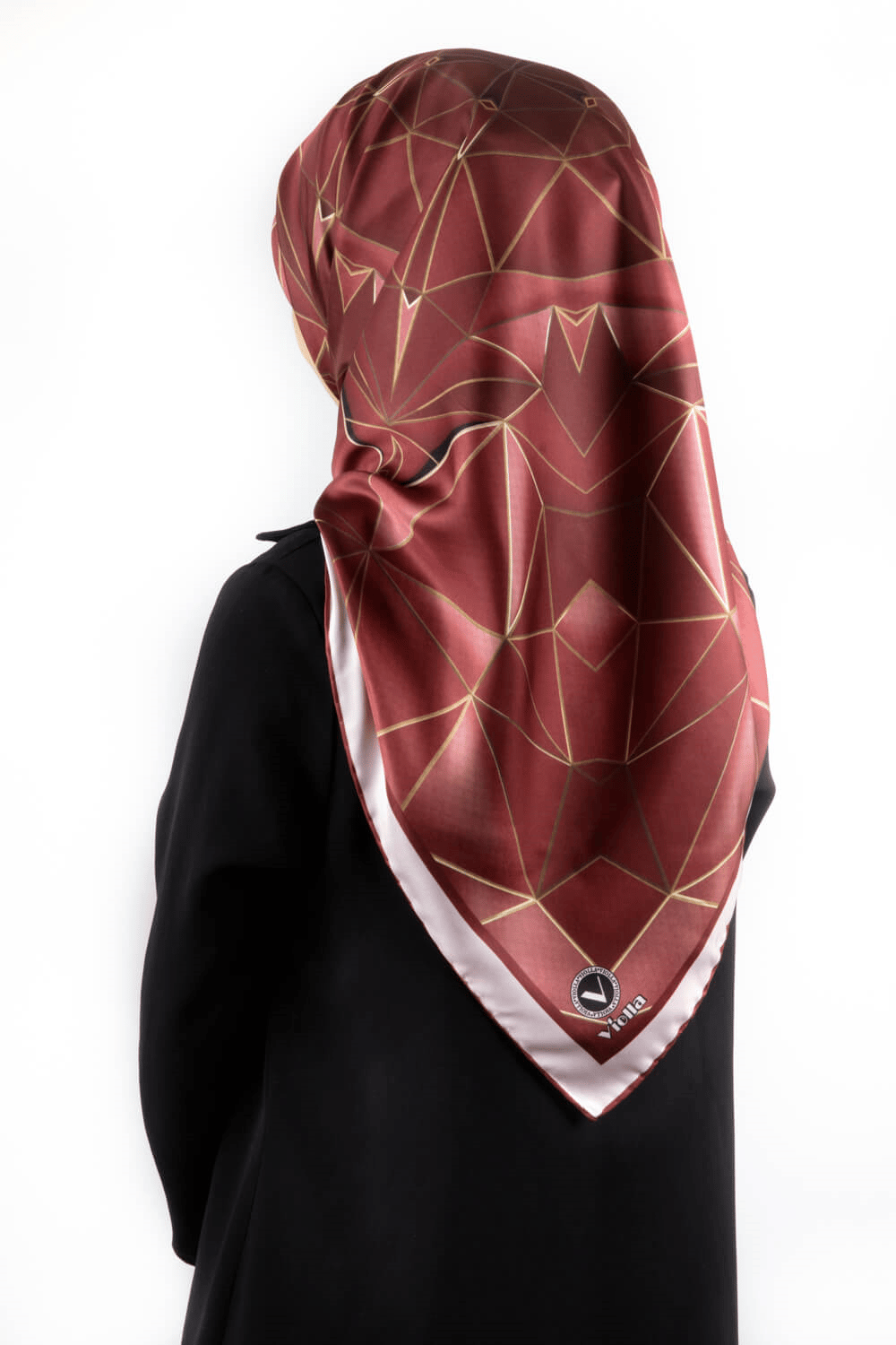 Twill Geometrik Desenli Gül Kurusu Renkli 90x90 Eşarp (İpek İçermez) Kenar Dikiş Şekli El Dikişli